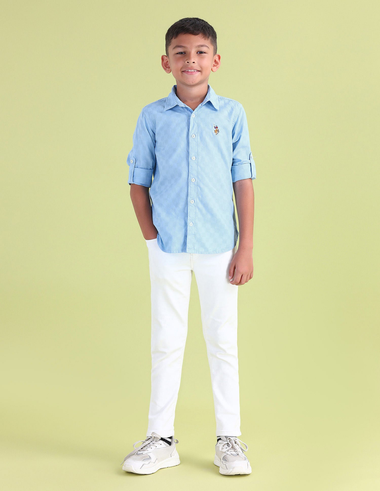 Boys Regular Fit Twill Shirt Light Blue - U.S. Polo Assn. India | Large