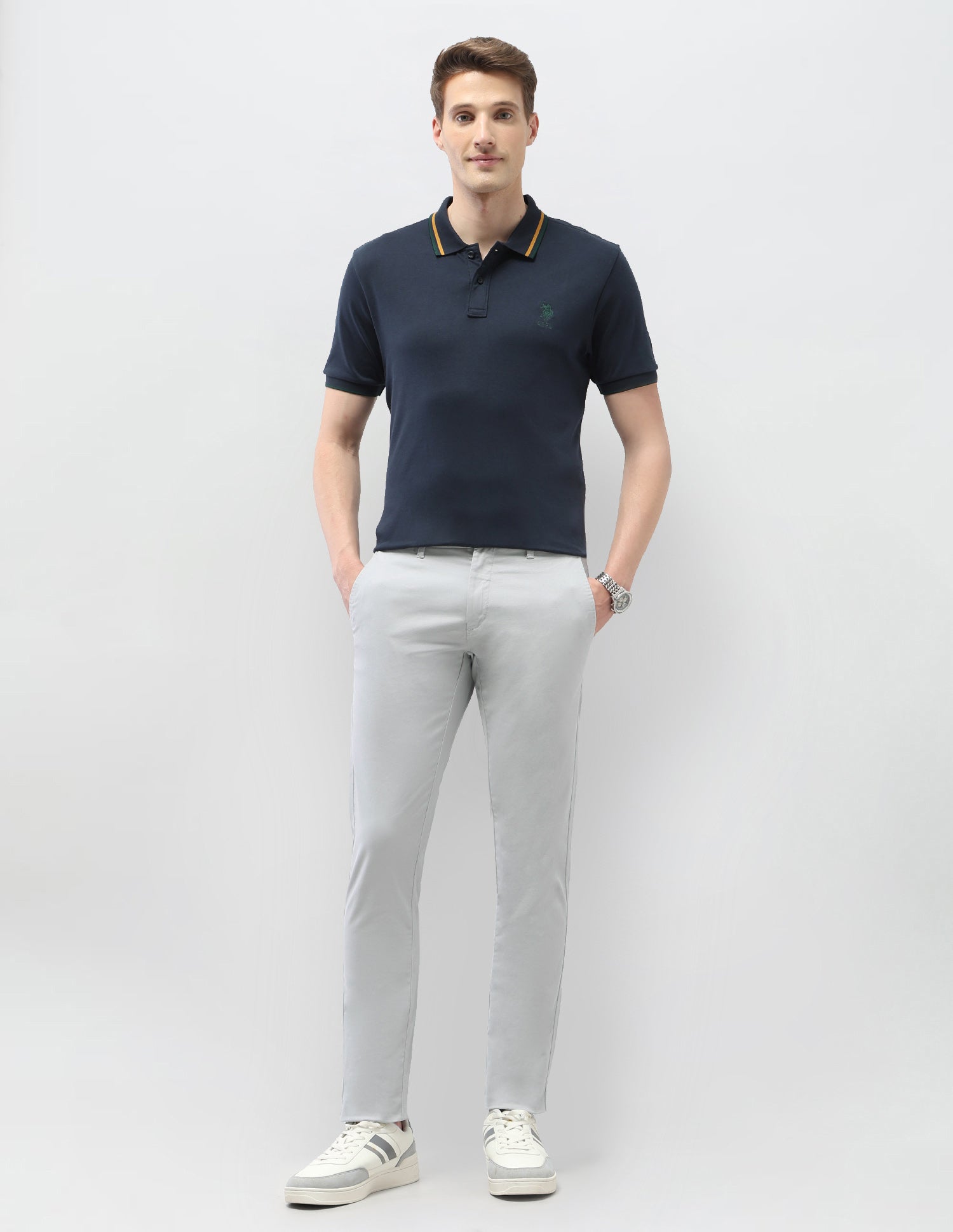 Austin Slim Fit Satin Trousers Light Grey - U.S. Polo Assn. India | Large