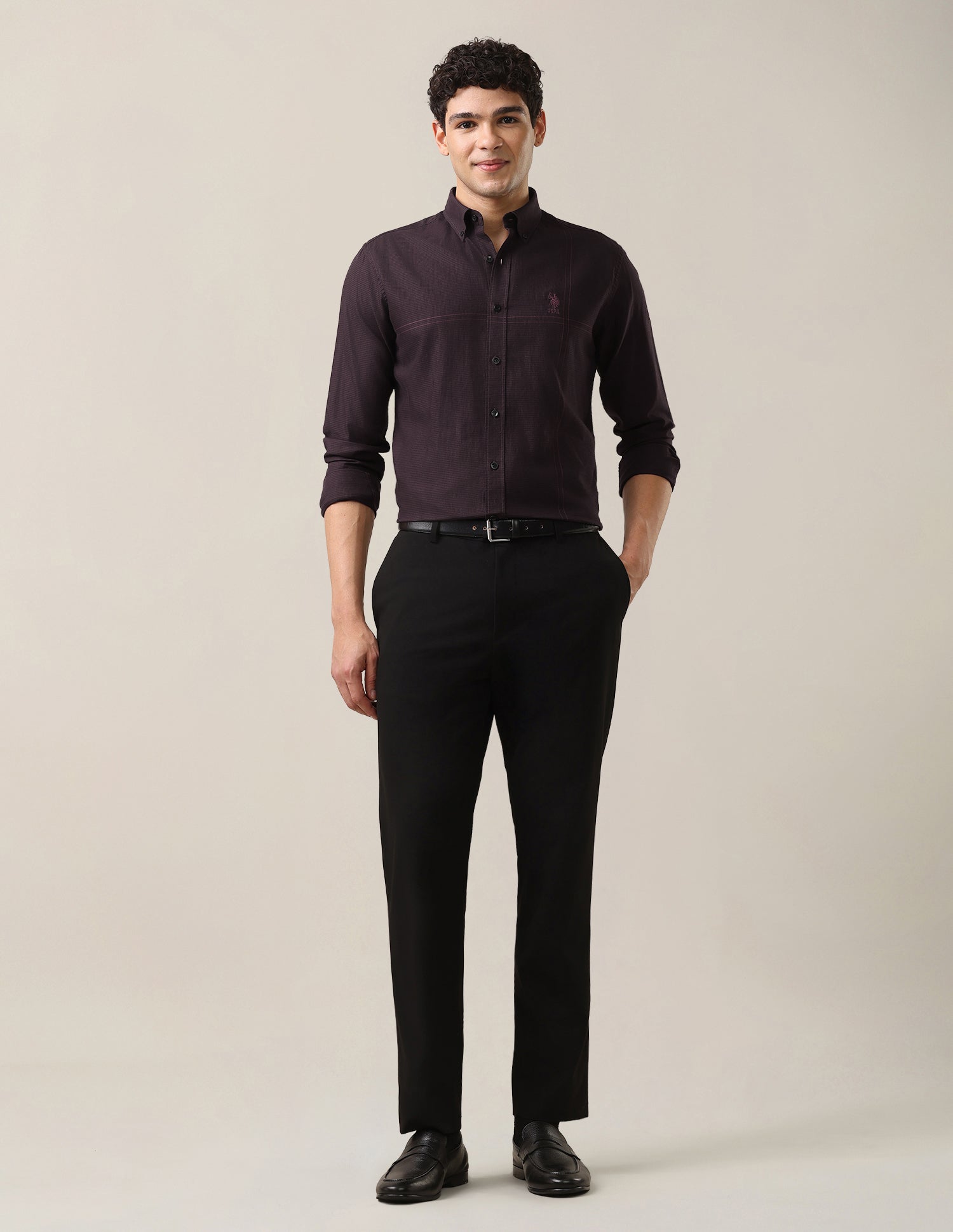 Twill Tailored Fit Button-Down Collar Shirt Wine - U.S. Polo Assn. India | Large