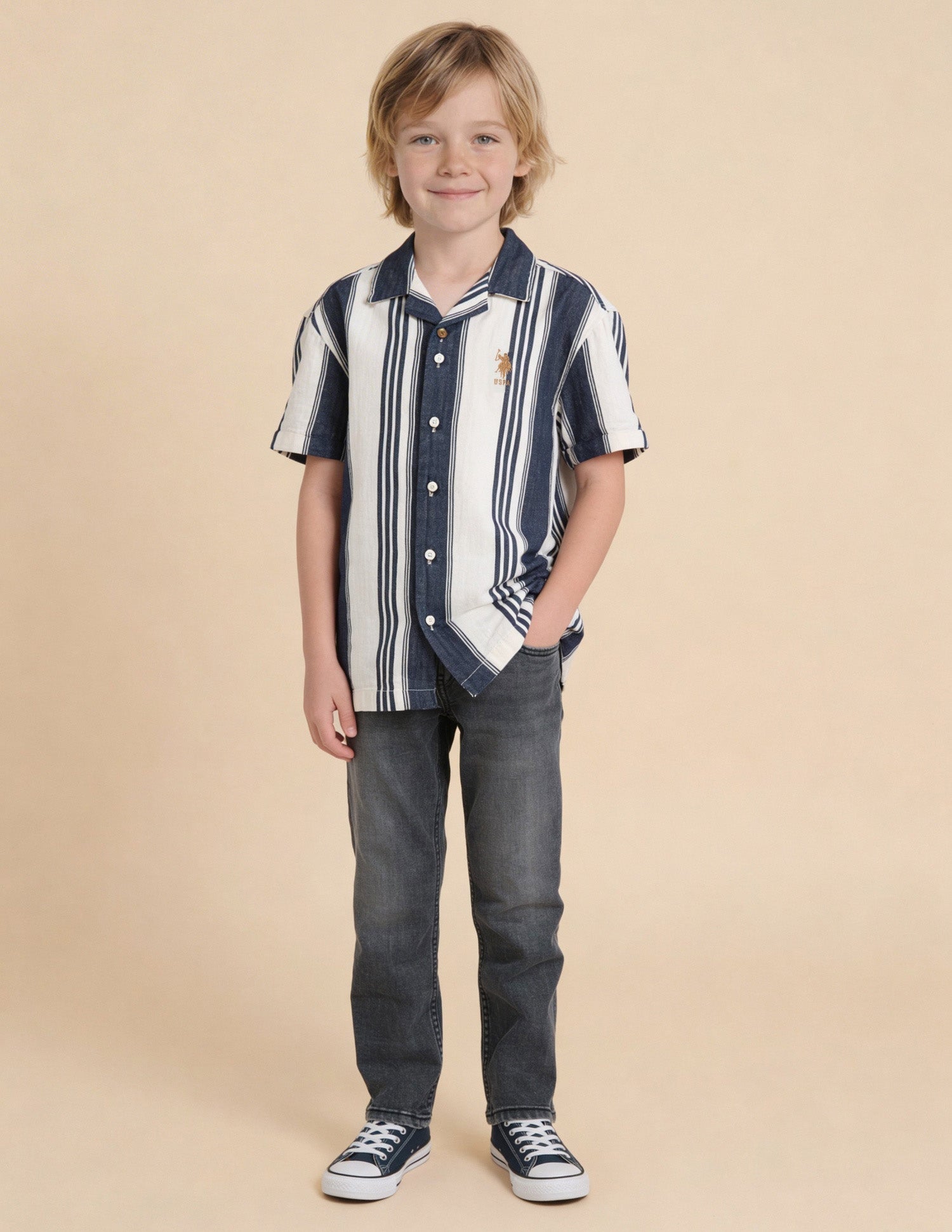 Vertical Striped Twill Weave Shirt Navy - U.S. Polo Assn. India | Large