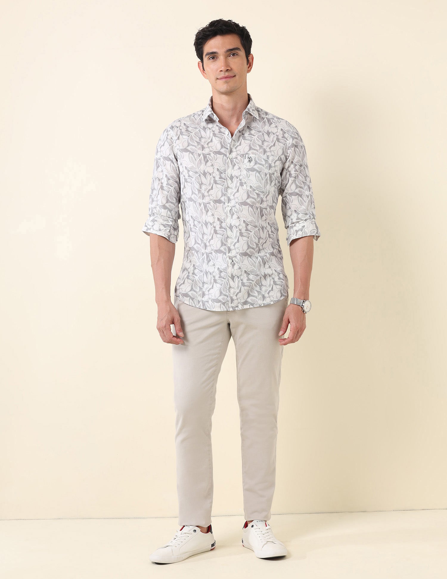 All Over Printed Tailored Fit Shirt Light Grey - U.S. Polo Assn. India | Large