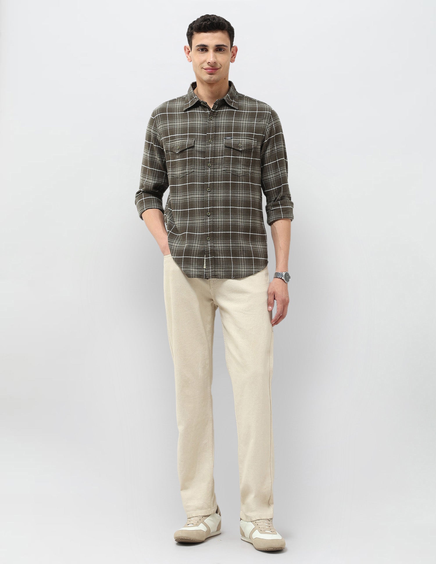 Twill Tartan Checked Shirt Olive - U.S. POLO ASSN. | Large