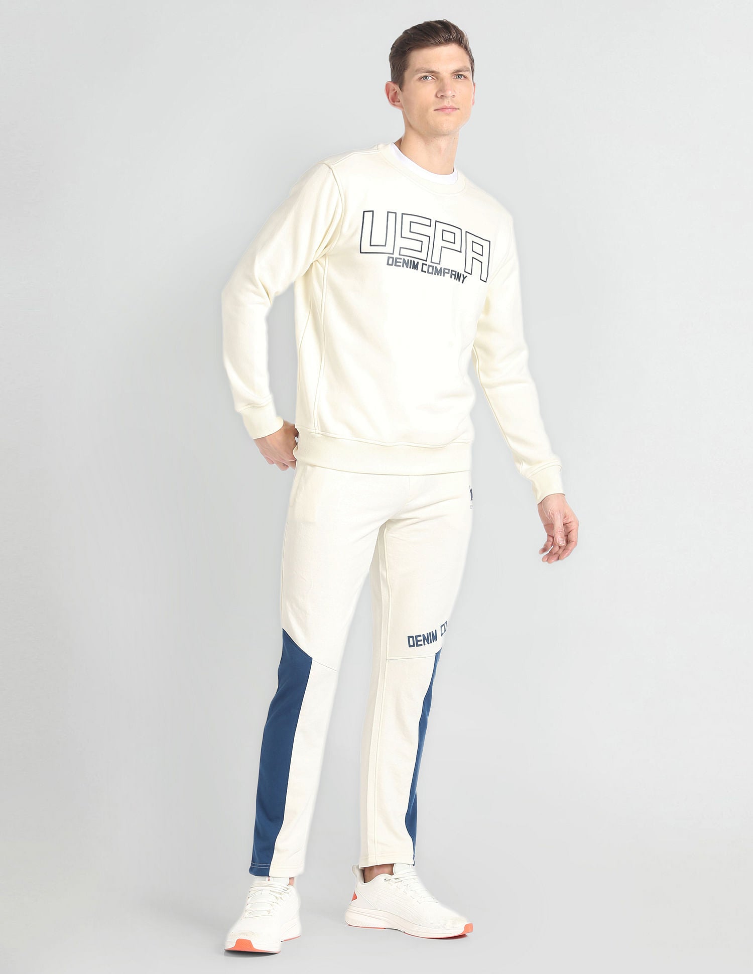 Crew Neck Brand Print Sweatshirt Ivory - U.S. POLO ASSN. | Large