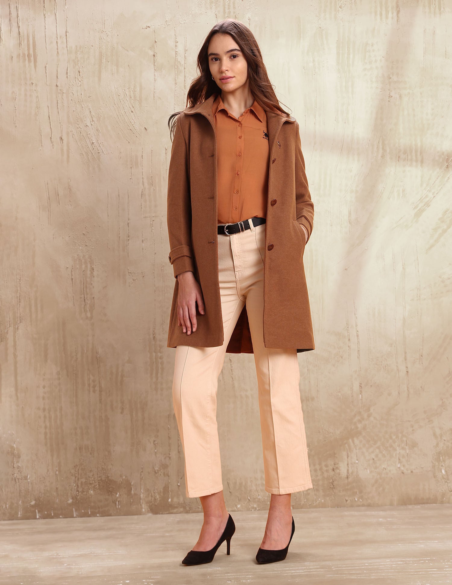 Solid Regular Fit Spread Collar Overcoat Bronze - U.S. POLO ASSN. | Large