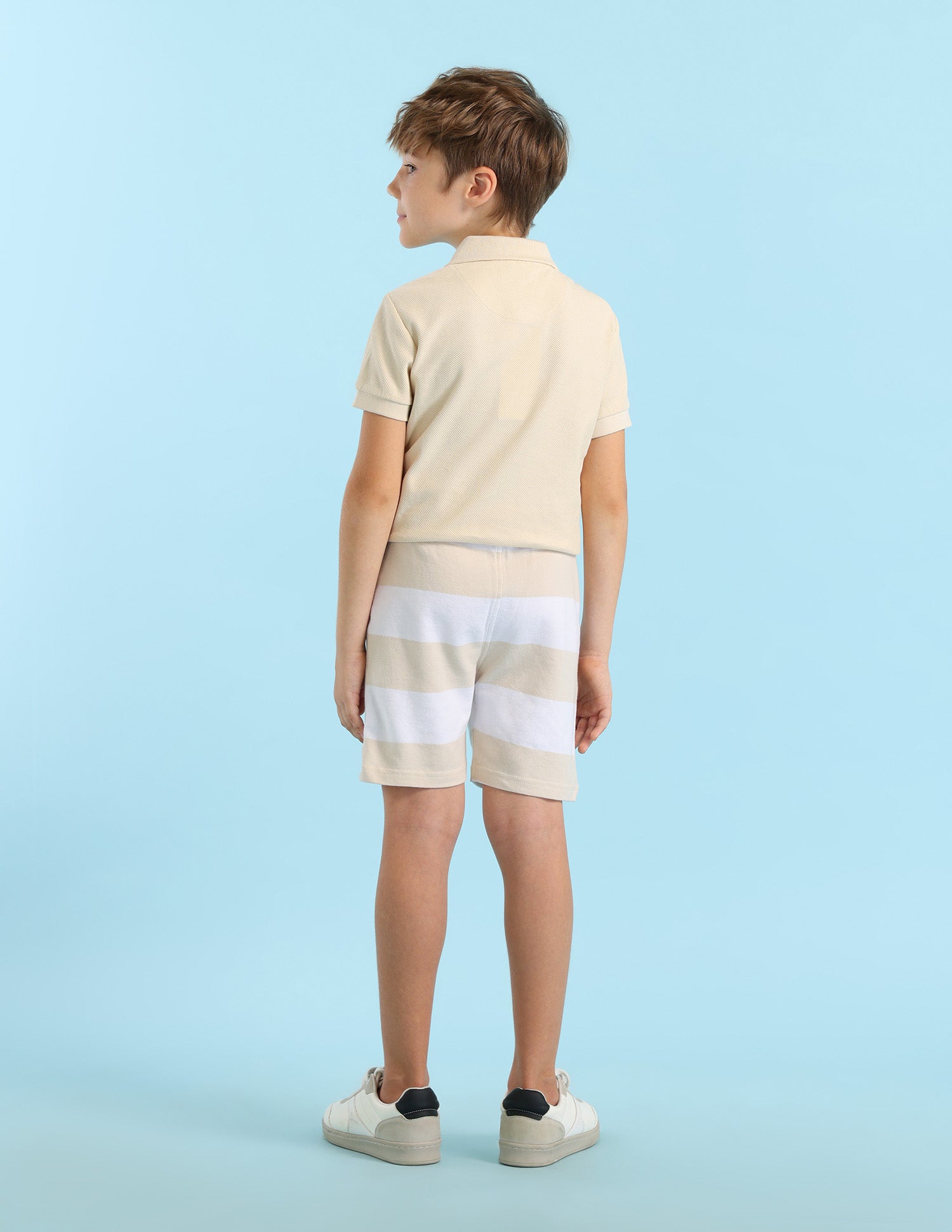 Boys Horizontal Striped Regular Fit Shorts Beige - U.S. POLO ASSN. | Large