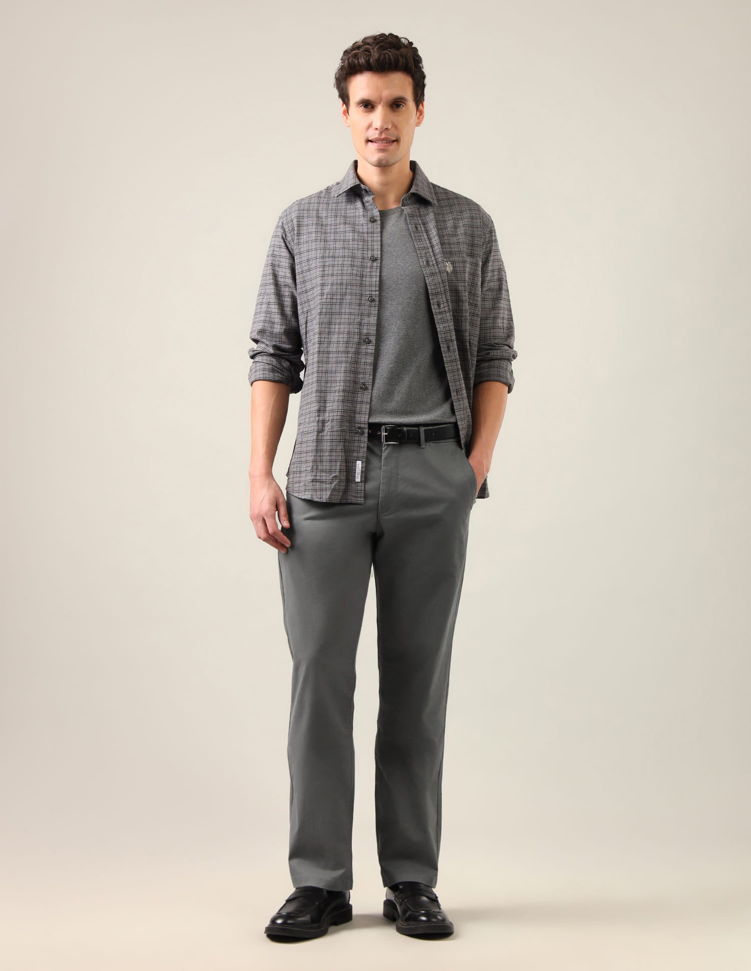 Riley Straight Fit Satin Trousers Grey - U.S. Polo Assn. India | Large