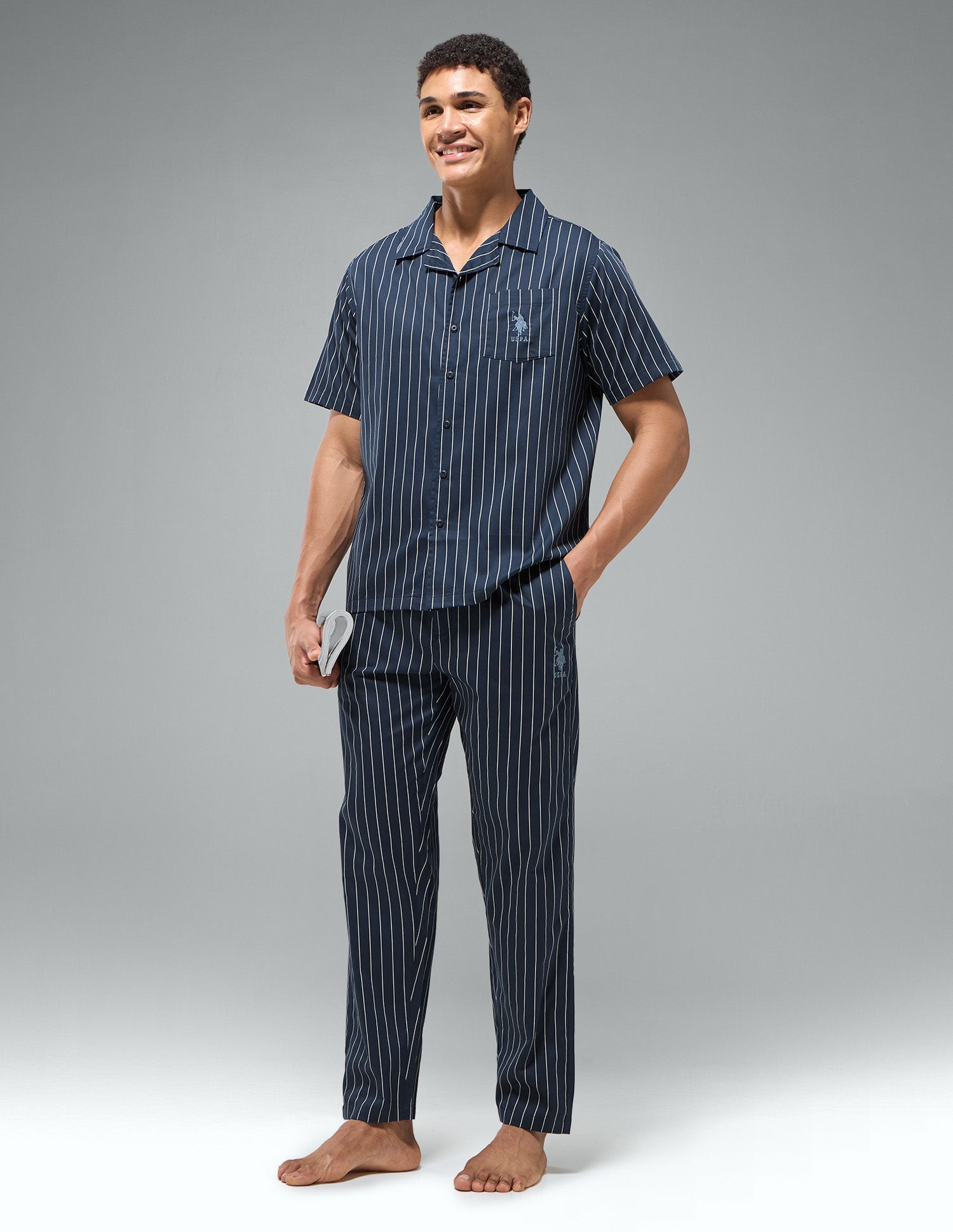 Pure Cotton Striped OESS03 Sleep Set Navy - U.S. Polo Assn. India | Large