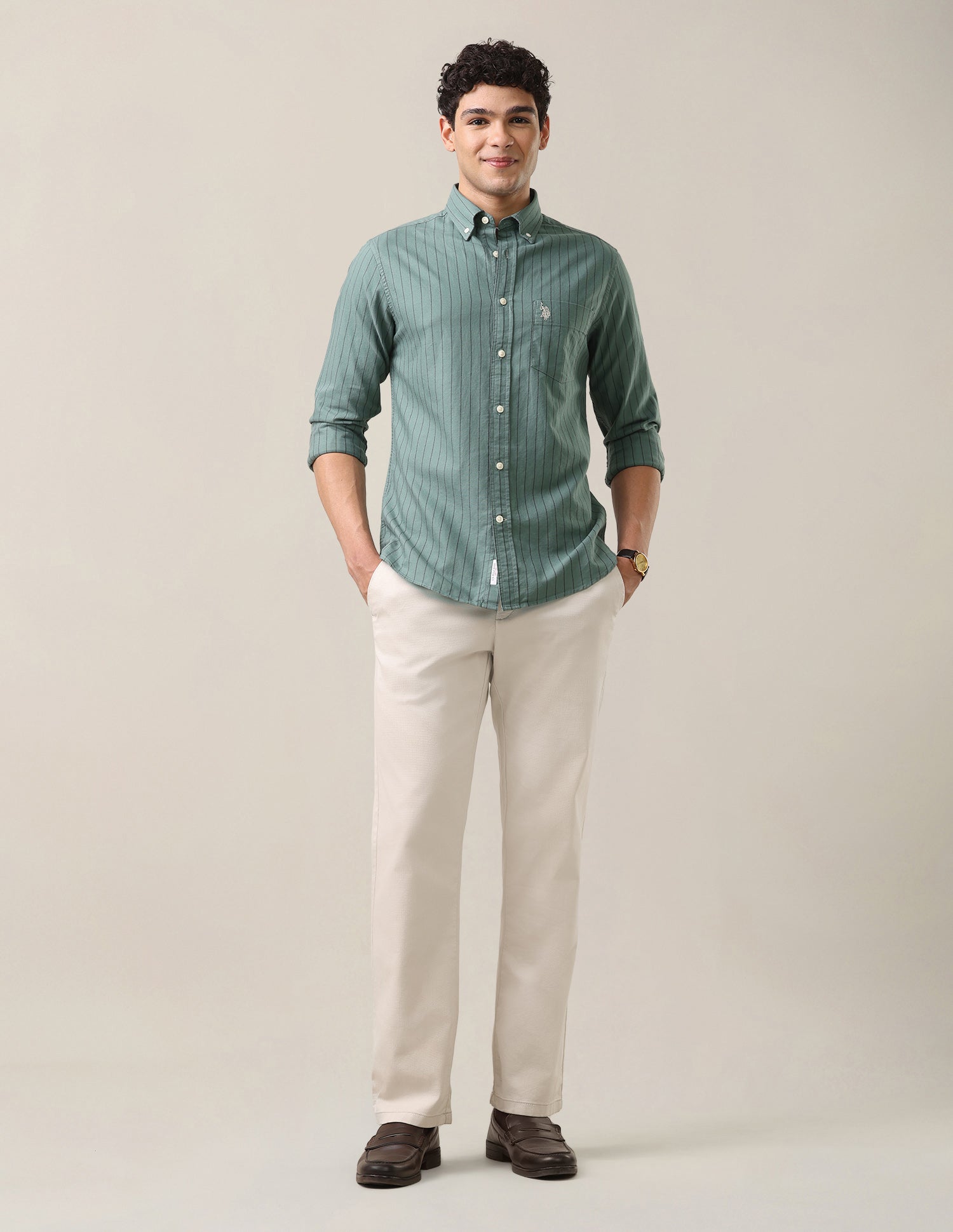 Oxford Tailored Fit Button-Down Collar Shirt Green - U.S. Polo Assn. India | Large