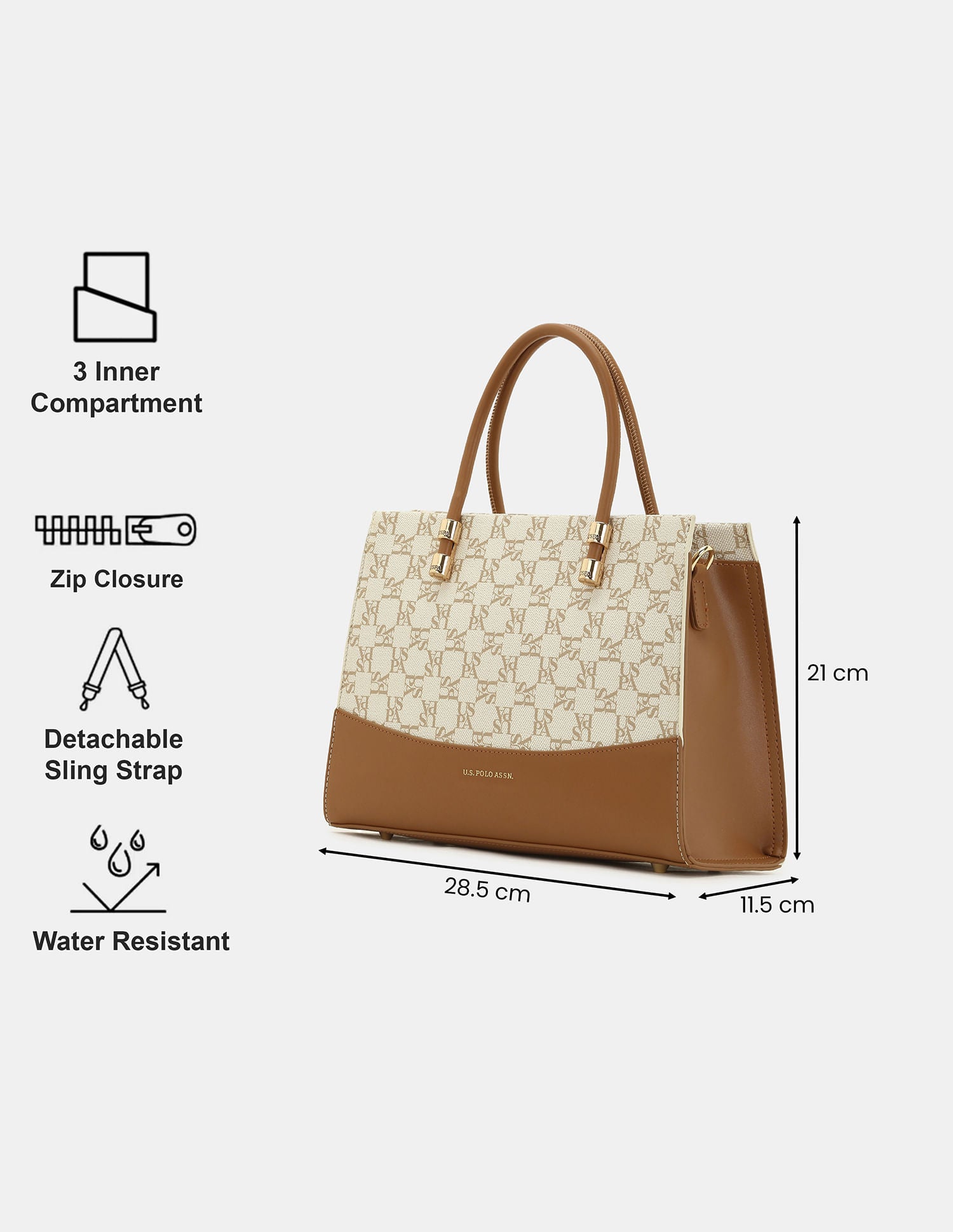 Women Bijou Monogram Satchel Bag With Convertible Strap Beige - U.S. POLO ASSN. | Large