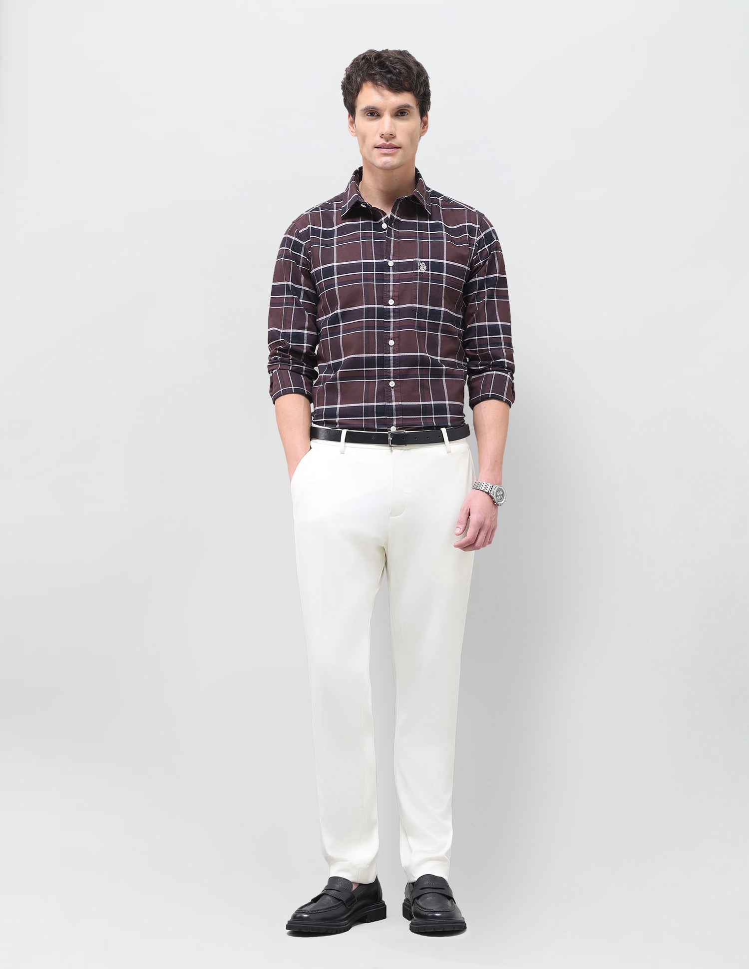 Oxford Grid Tattersall Checked Shirt Burgundy - U.S. Polo Assn. India | Large