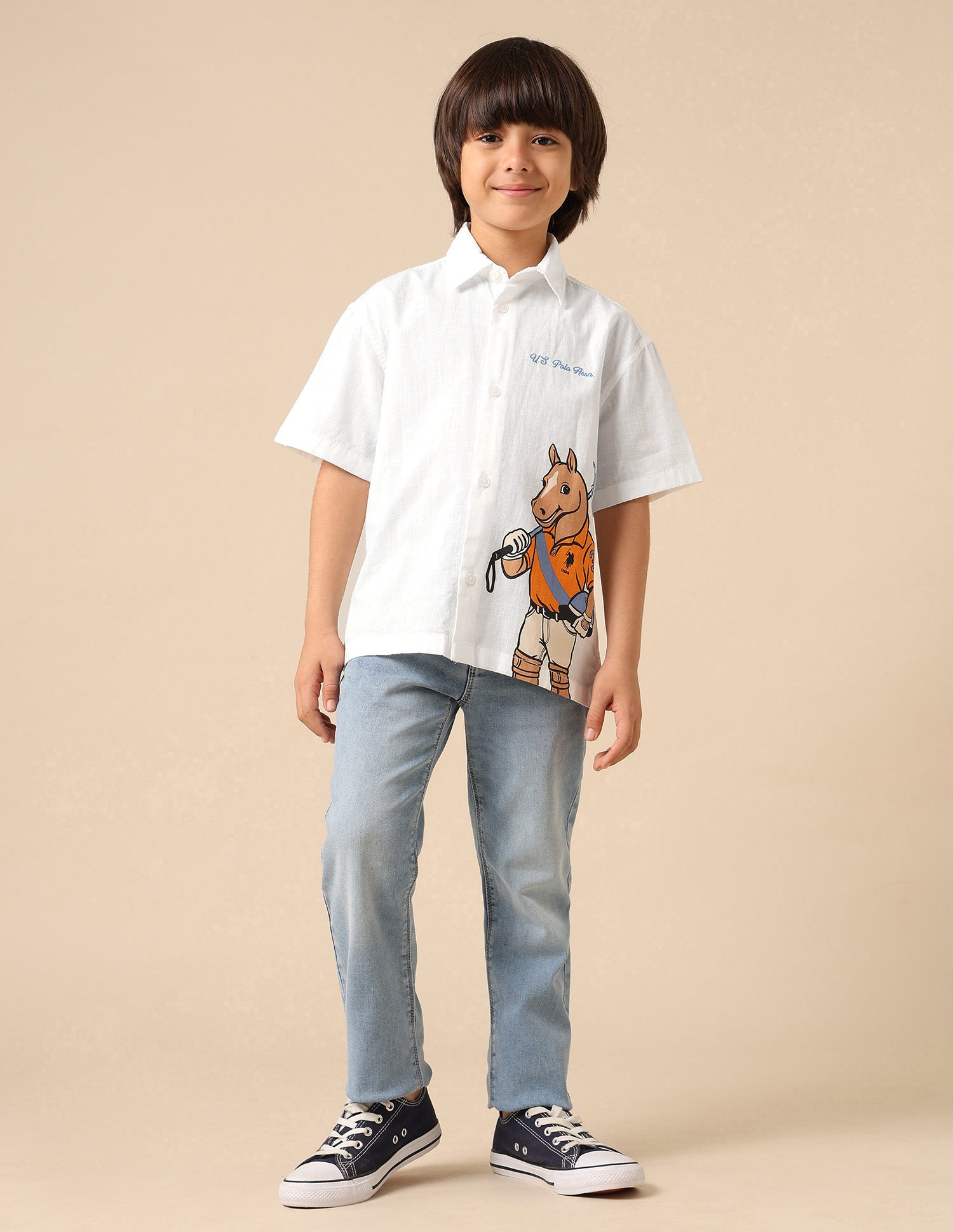 Boys Graphic Printed Pure Cotton Shirt White - U.S. POLO ASSN. | Large