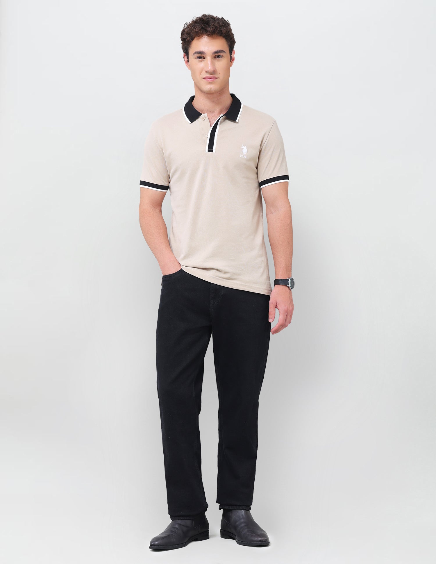 Solid Slim Fit Polo Shirt Beige - U.S. Polo Assn. India | Large