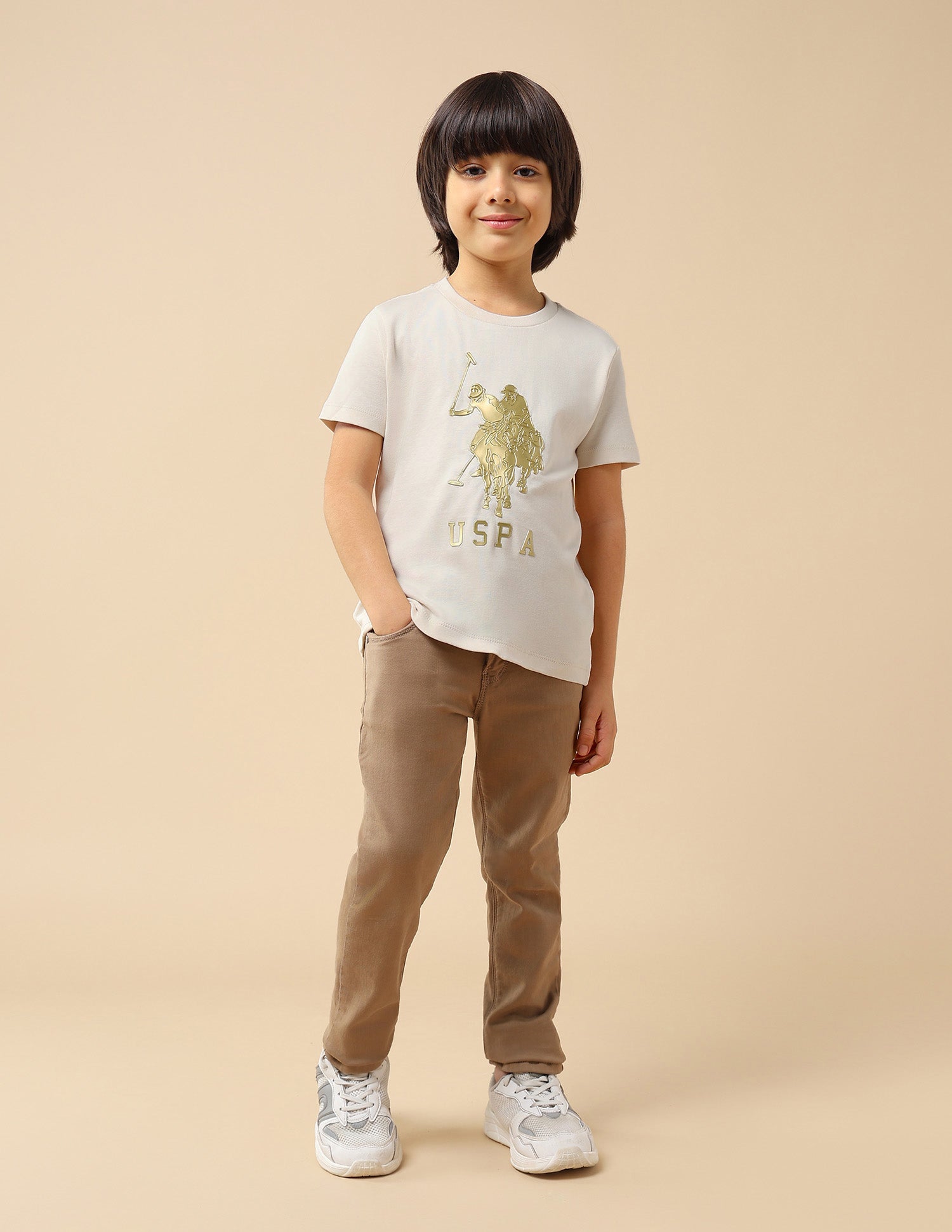 Boys Graphic Brand Embossed Regular Fit T-Shirt Off White - U.S. POLO ASSN. | Large