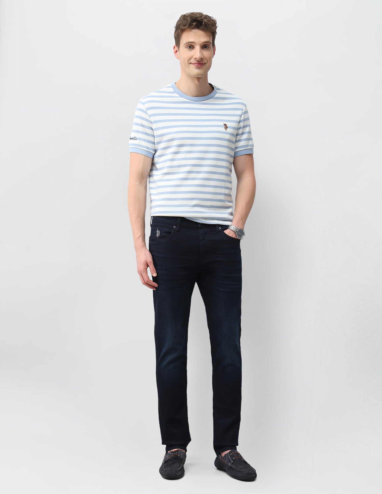 Brandon Slim Tapered Fit Blue Jeans Dark Blue - U.S. Polo Assn. India | Large