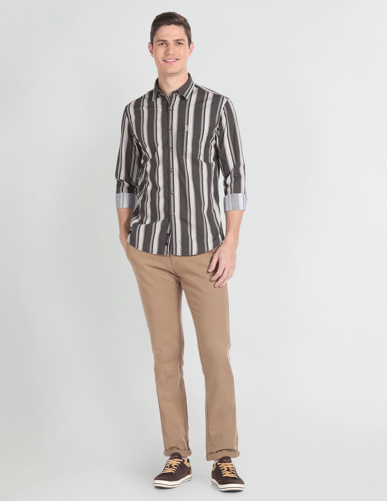 Vertical Stripe Cotton Shirt Grey - U.S. POLO ASSN. | Large