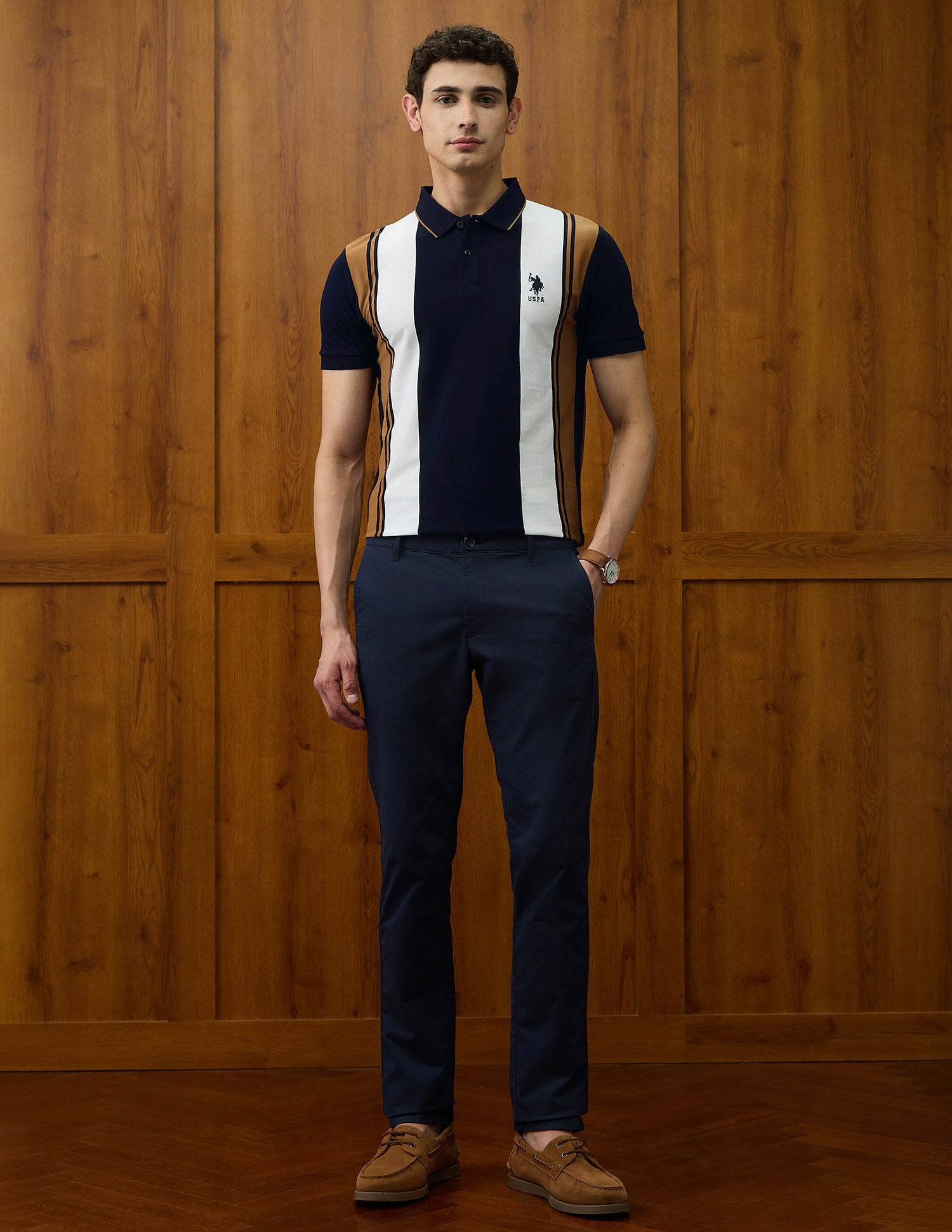 Colourblocked Varsity Theatre Polo Shirt Khaki - U.S. POLO ASSN. | Large