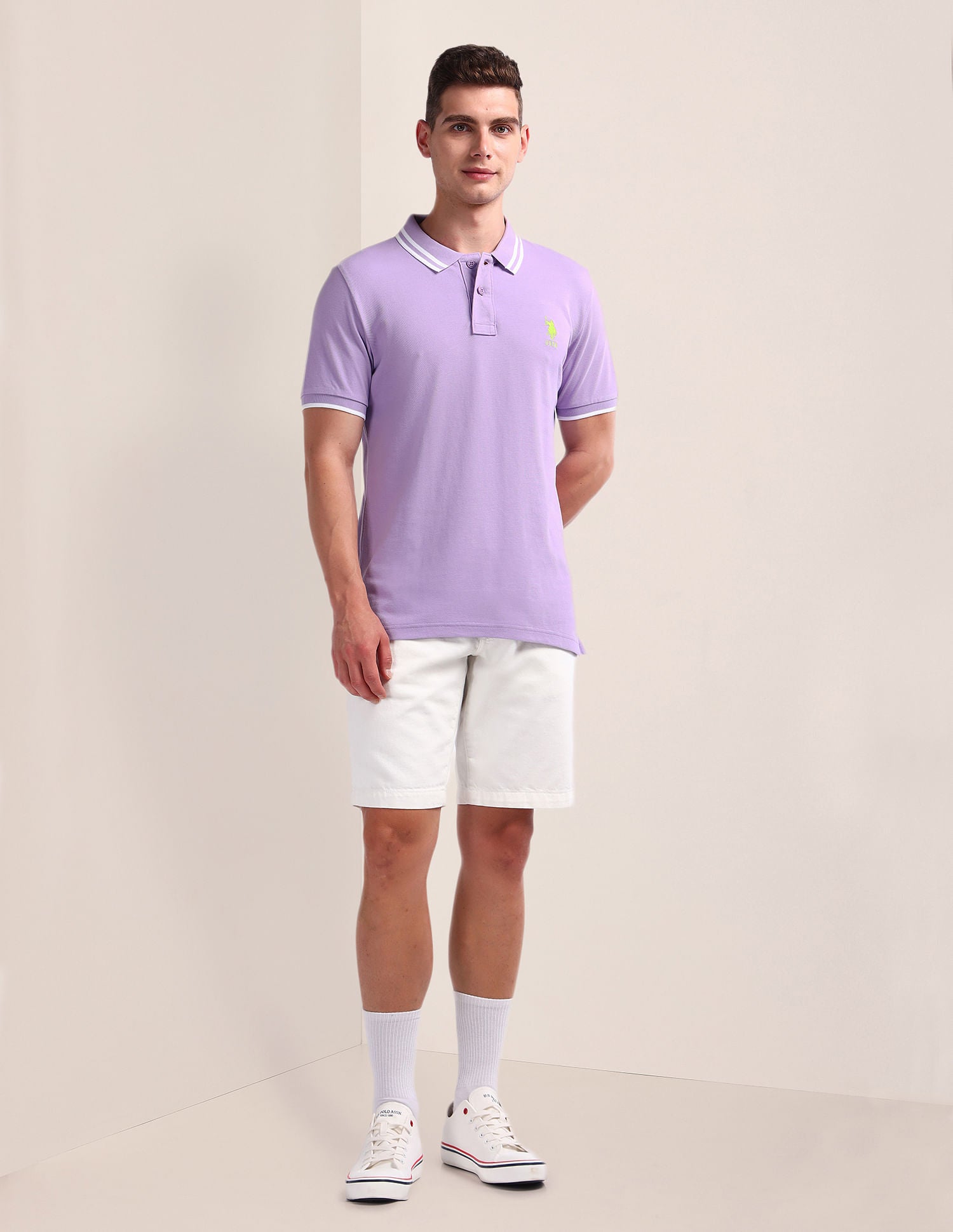 Solid Slim Fit Polo Shirt Lavender - U.S. Polo Assn. India | Large
