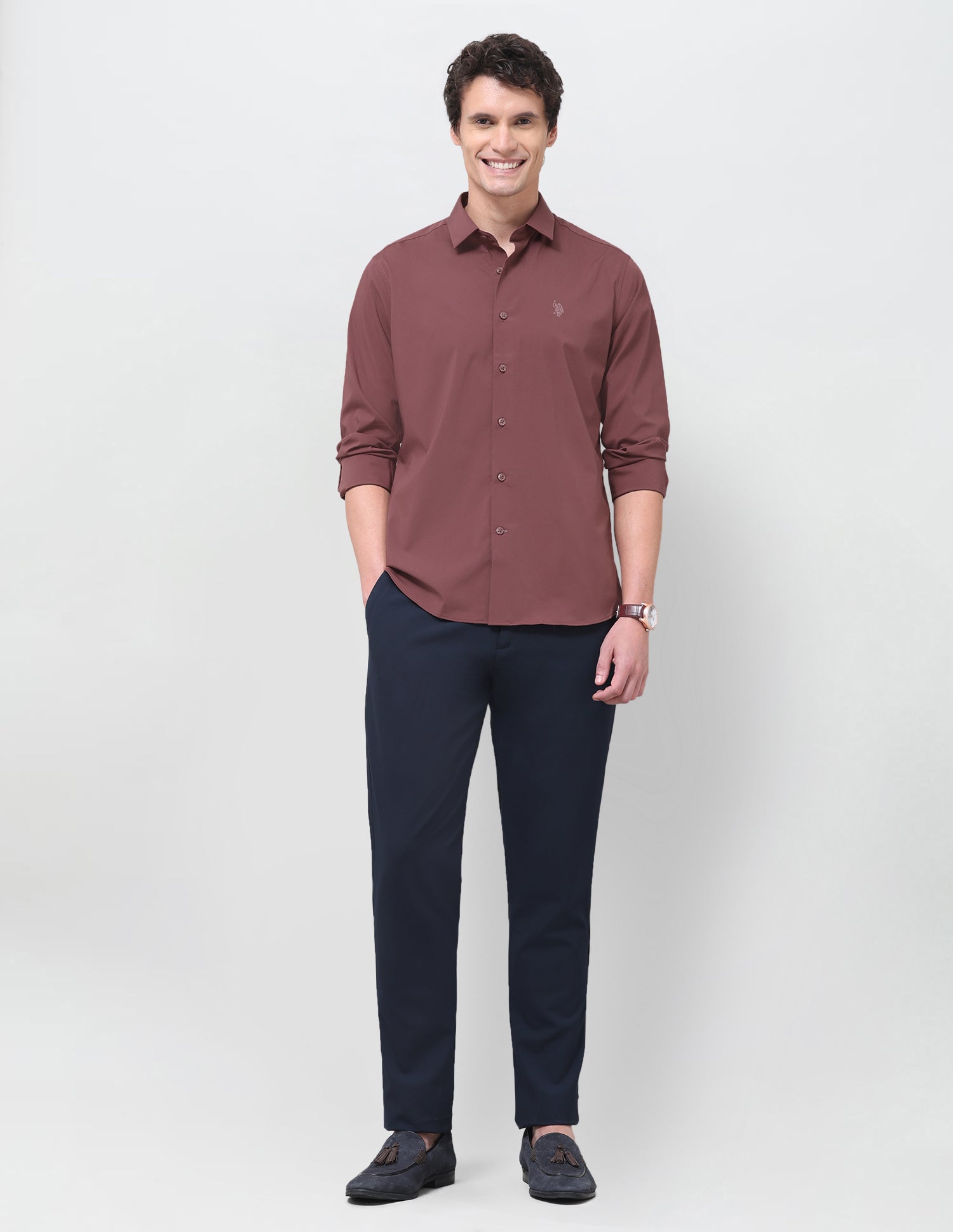 Solid Regular Fit Shirt Maroon - U.S. Polo Assn. India | Large