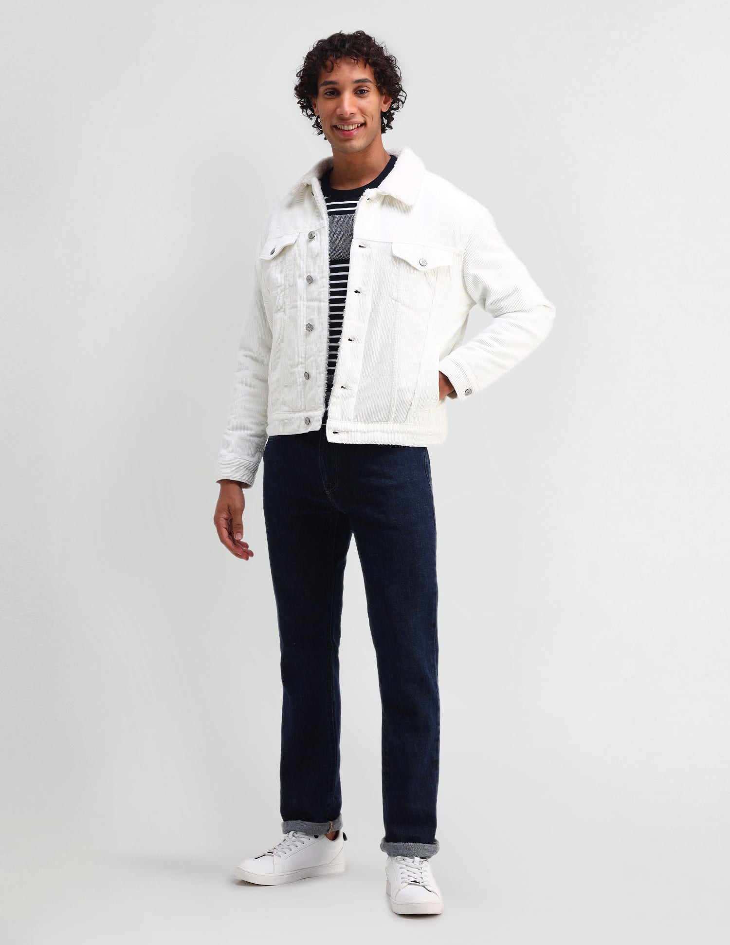 Slim Fit Corduroy Sherpa Jacket White - U.S. POLO ASSN. | Large