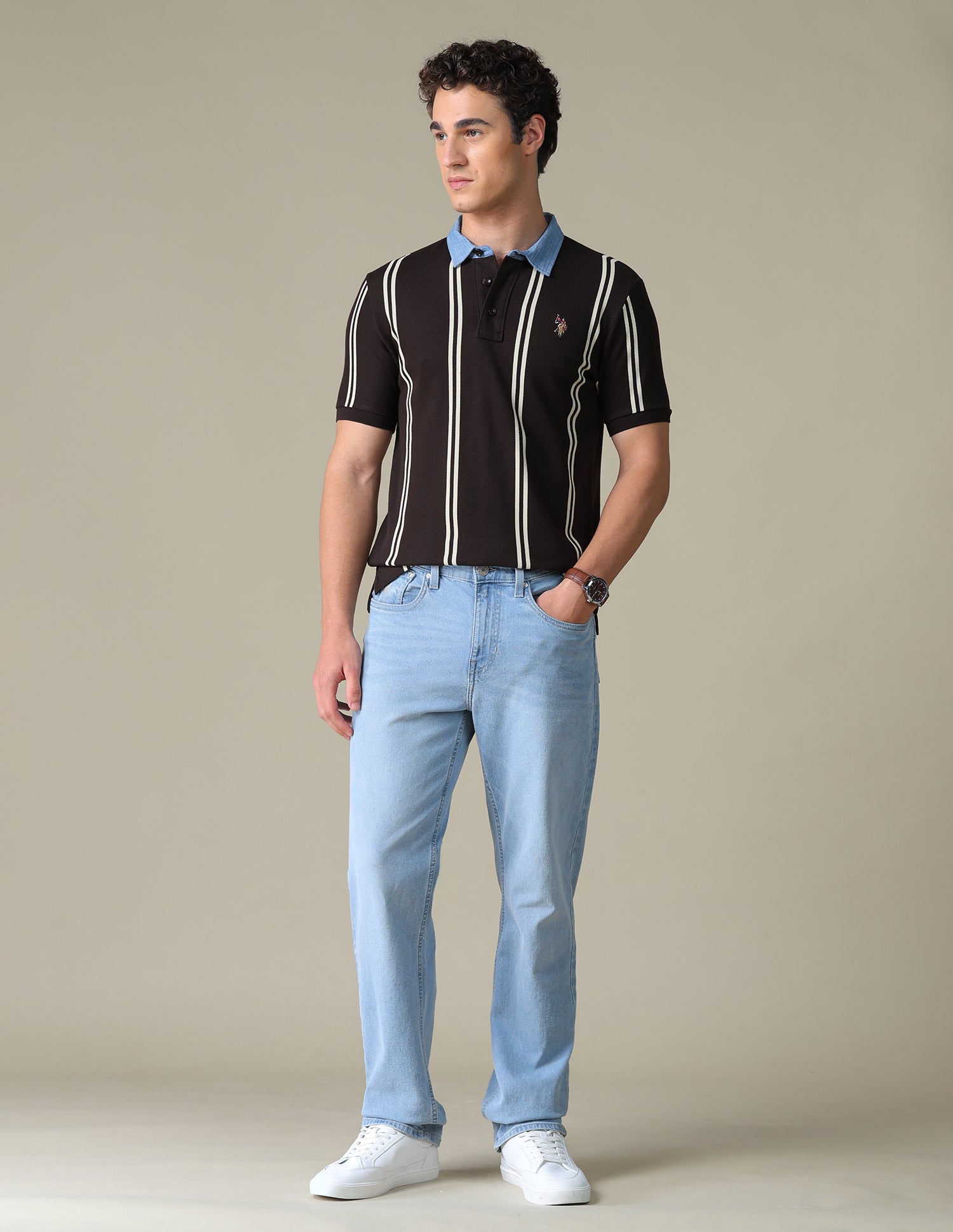 Graphic Printed Slim Fit Polo Shirt Dark Brown - U.S. Polo Assn. India | Large