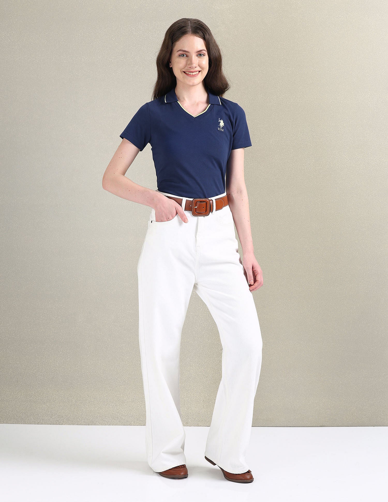 Tipped V-Neck Solid Polo Shirt Navy - U.S. POLO ASSN. | Large