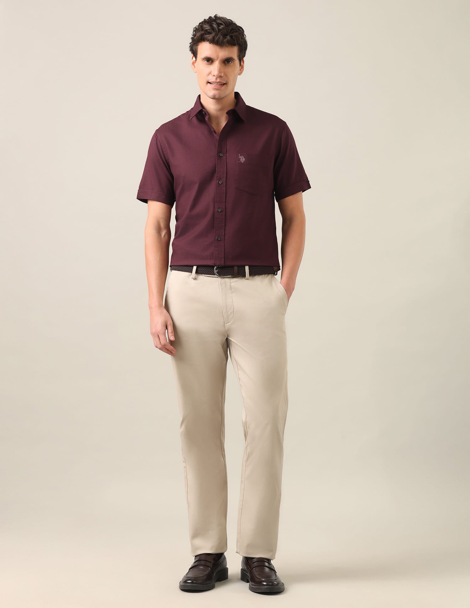 Solid Dobby Shirt Maroon - U.S. Polo Assn. India | Large
