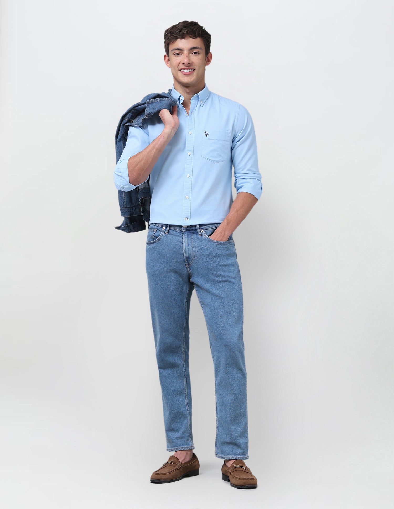 Tailored Fit Oxford Button Down Shirt Light Blue - U.S. Polo Assn. India | Large