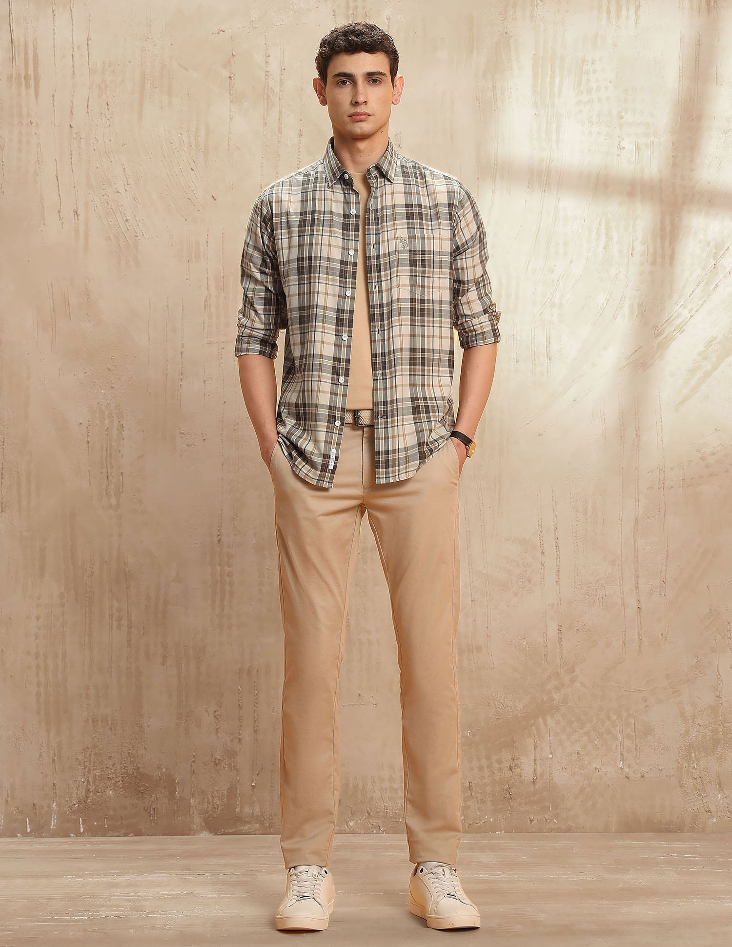 Tailored Fit Tartan Checked Shirt Light Brown - U.S. POLO ASSN. | Large