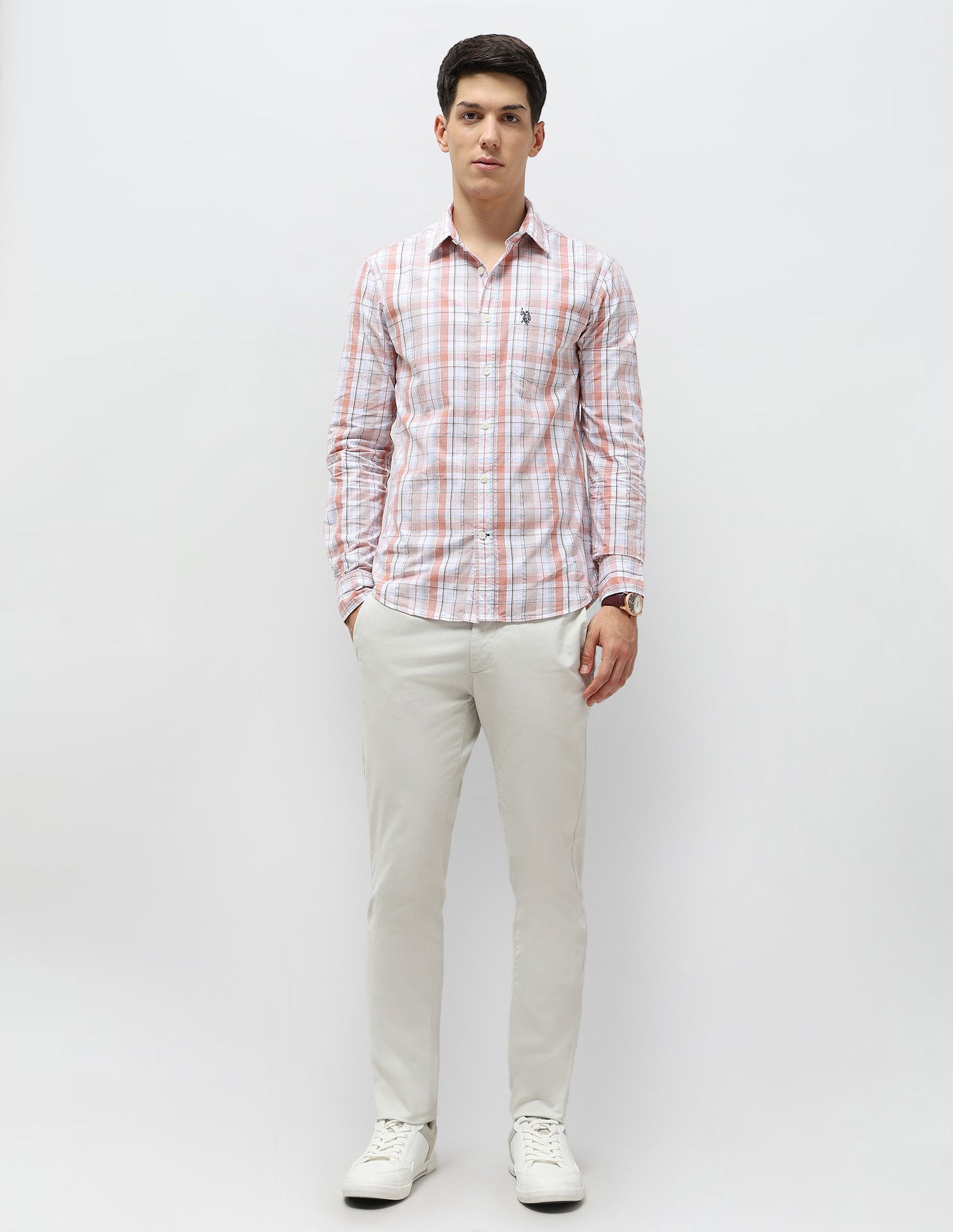 Tartan Checked Seersucker Shirt Rust - U.S. Polo Assn. India | Large