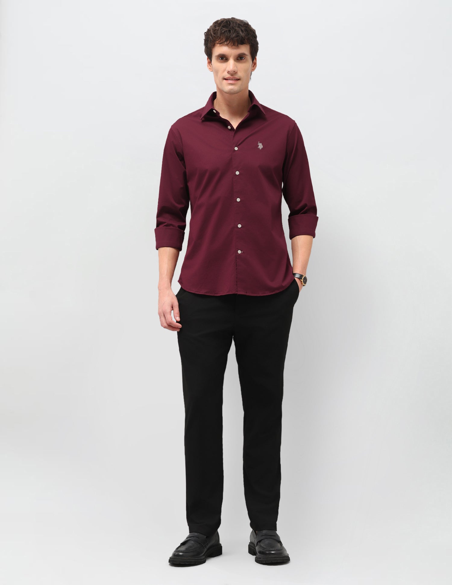 Twill Solid Shirt Maroon - U.S. Polo Assn. India | Large