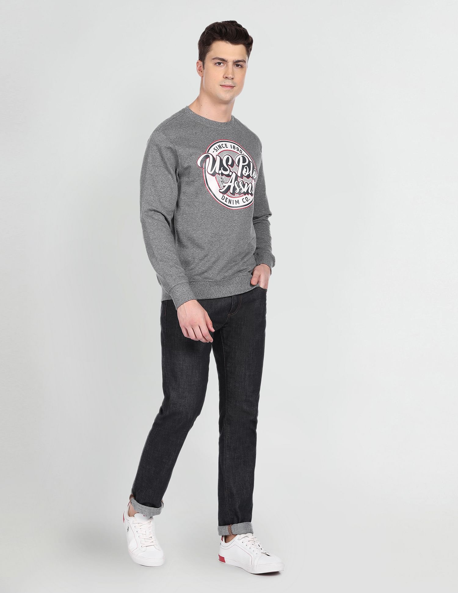 Crew Neck Brand Print Sweatshirt Dark Grey - U.S. POLO ASSN. | Large