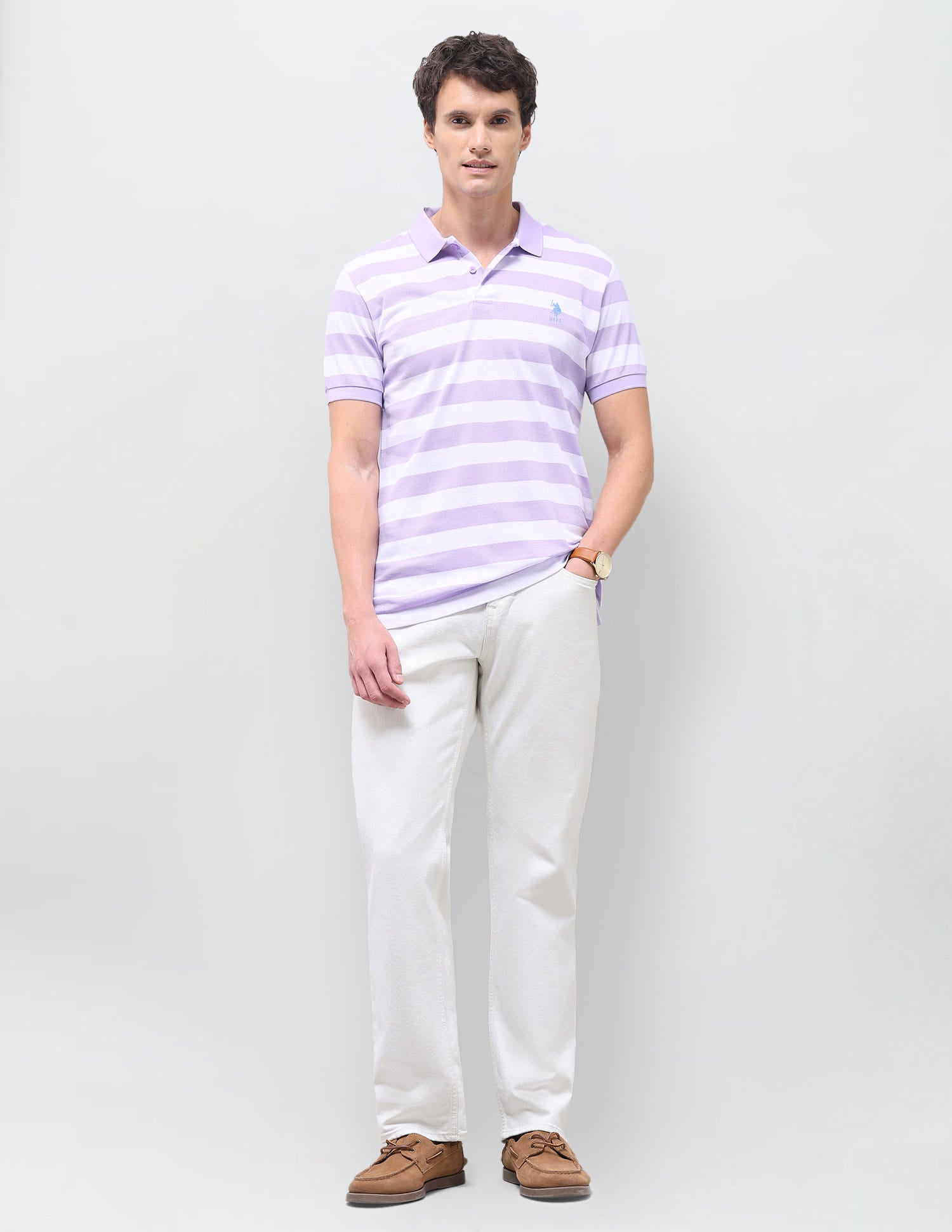Horizontal Striped Slim Fit Polo Shirt Purple - U.S. Polo Assn. India | Large