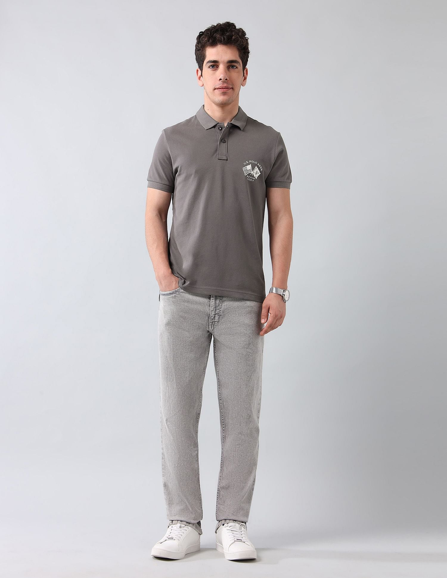Muscle Fit Brand Printed Polo Shirt Dark Grey - U.S. Polo Assn. India | Large
