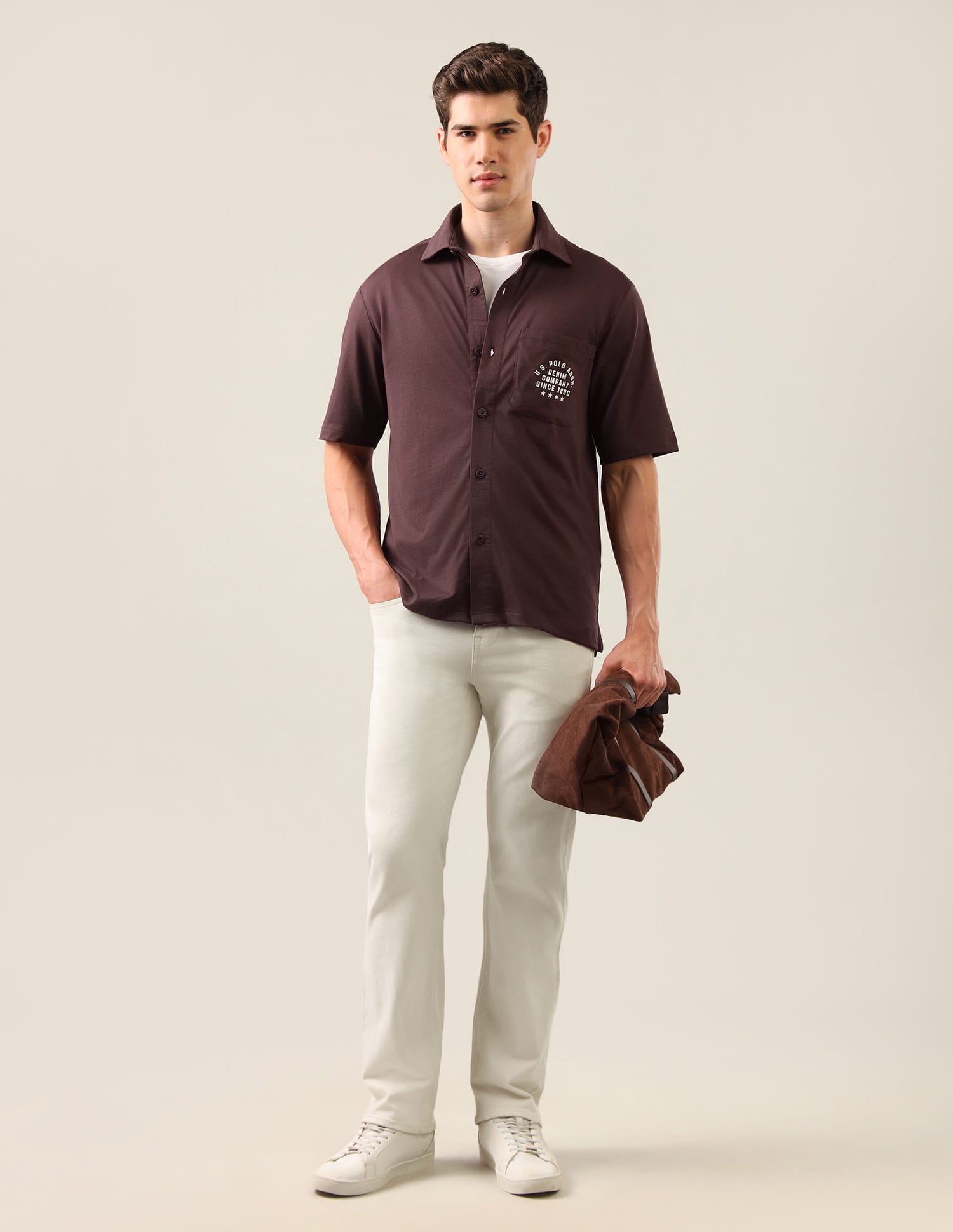 Typographic Brand Printed Knitted Shirt Red - U.S. Polo Assn. India | Large