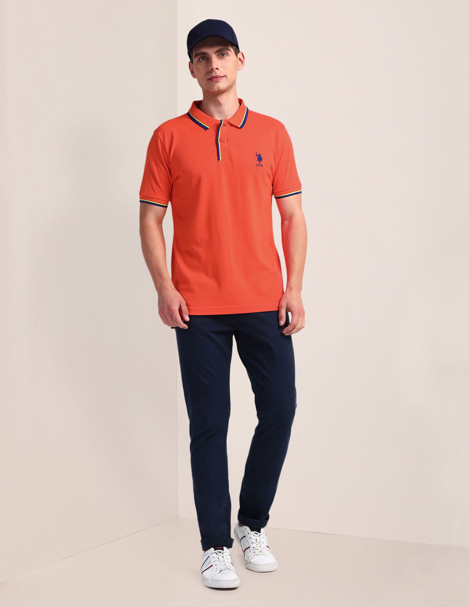 Tipped Collar Slim Polo Shirt Orange - U.S. Polo Assn. India | Large
