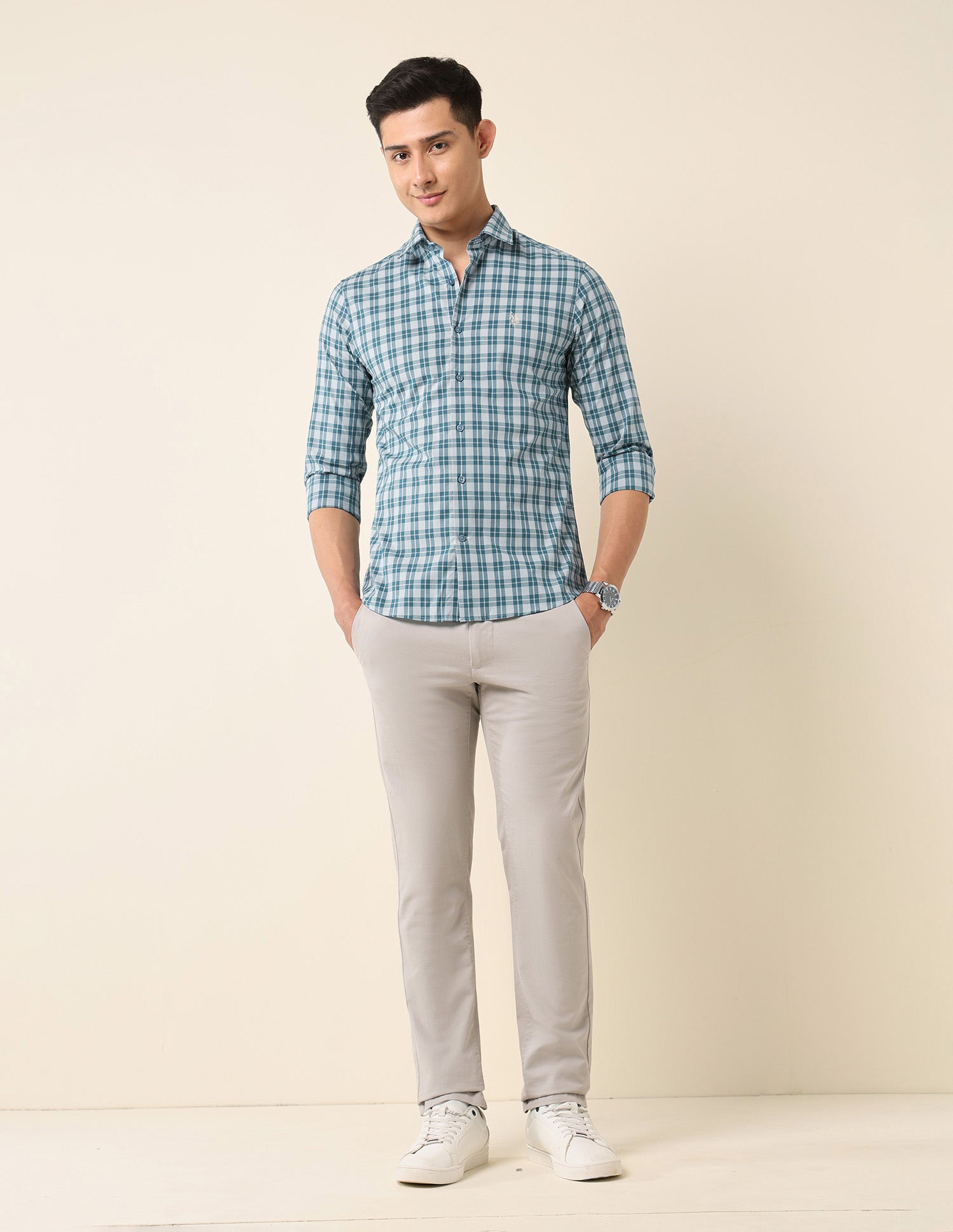 Tailored Fit Plaid Checked Shirt Teal - U.S. Polo Assn. India | Large