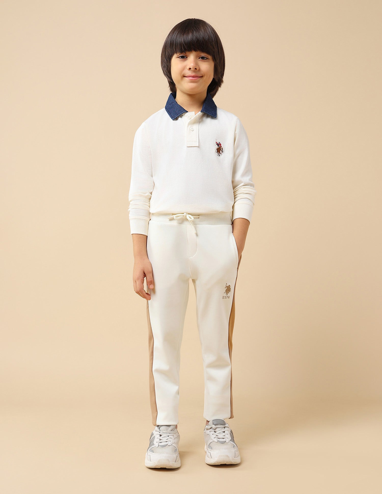 Boys Solid Regular Fit Trackpant Off White - U.S. POLO ASSN. | Large
