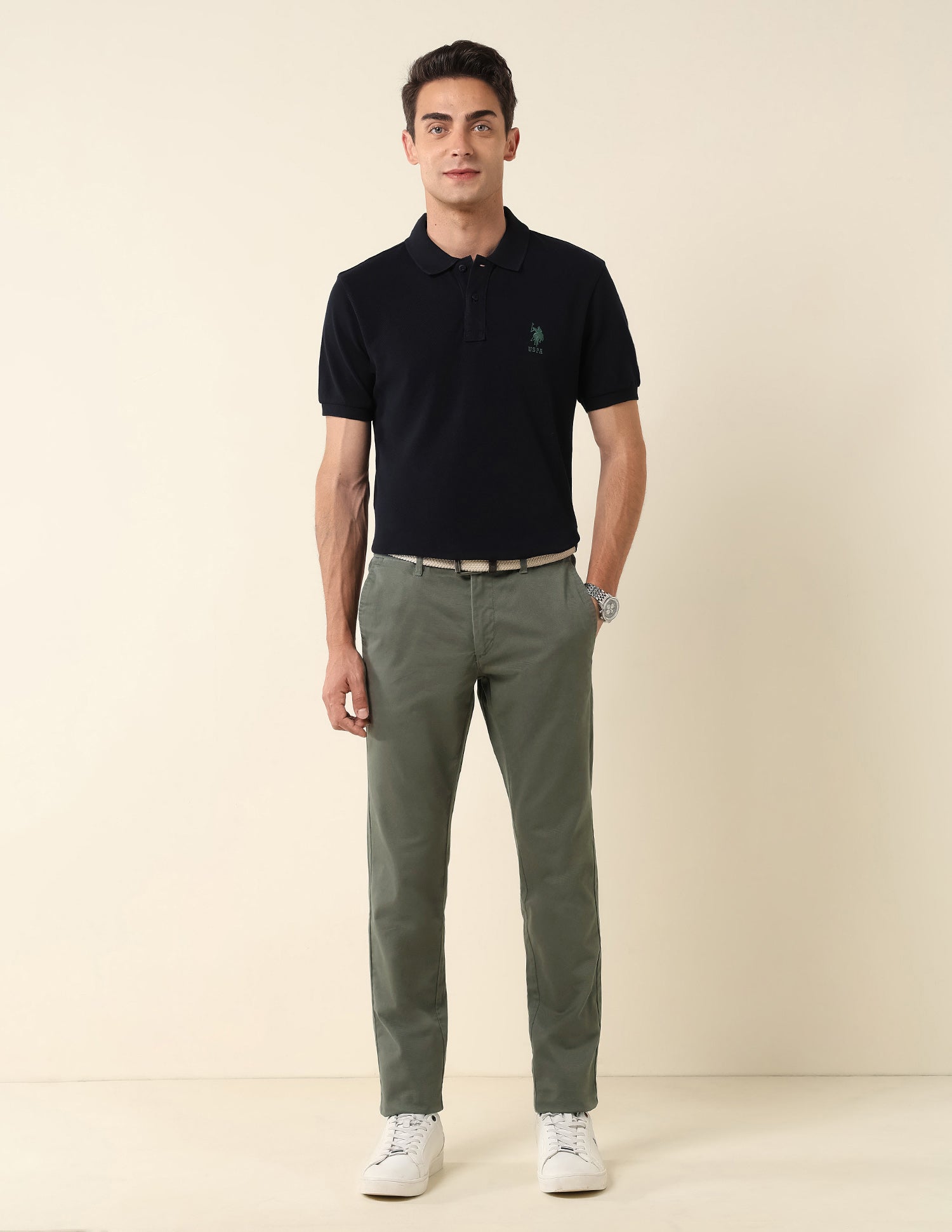 Austin Slim Fit Satin Trousers Olive - U.S. Polo Assn. India | Large