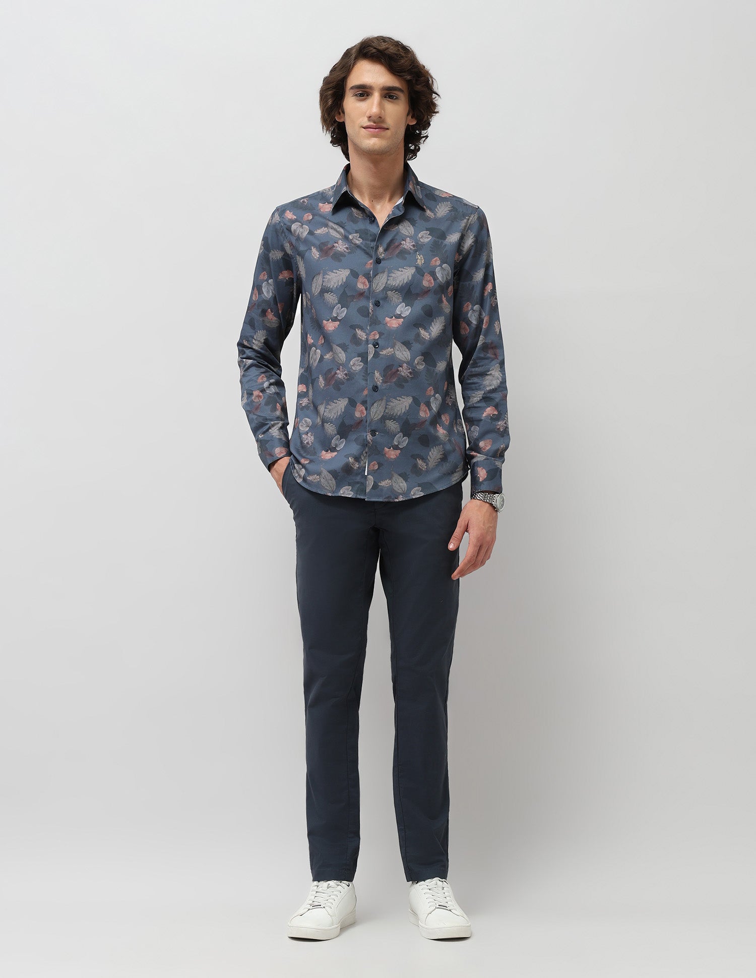 Pure Cotton Tropical Printed Shirt Blue - U.S. POLO ASSN. | Large