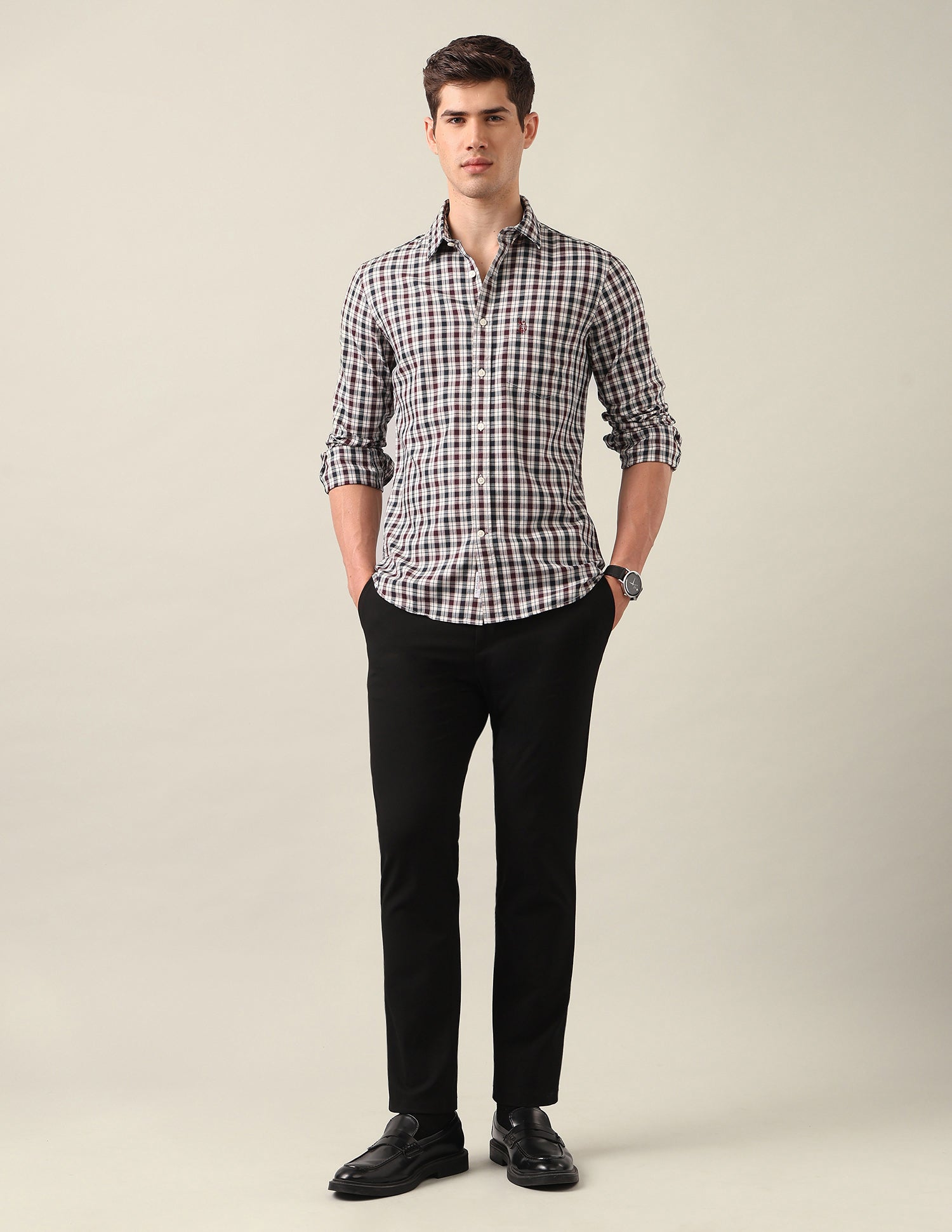 Grid Tattersall Checked Twill Shirt Burgundy - U.S. Polo Assn. India | Large