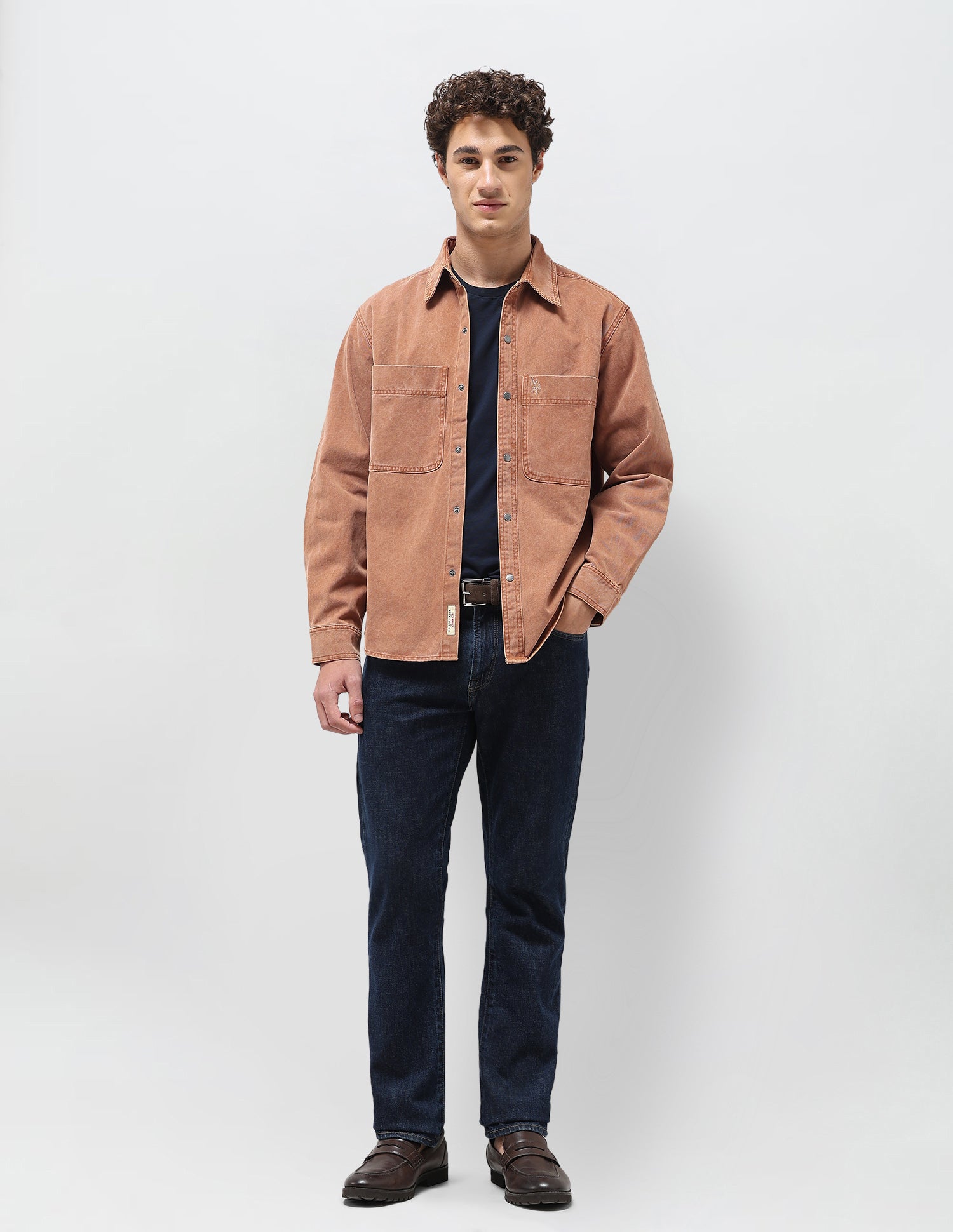 Solid Relaxed Fit Shirt Dark Tan - U.S. Polo Assn. India | Large