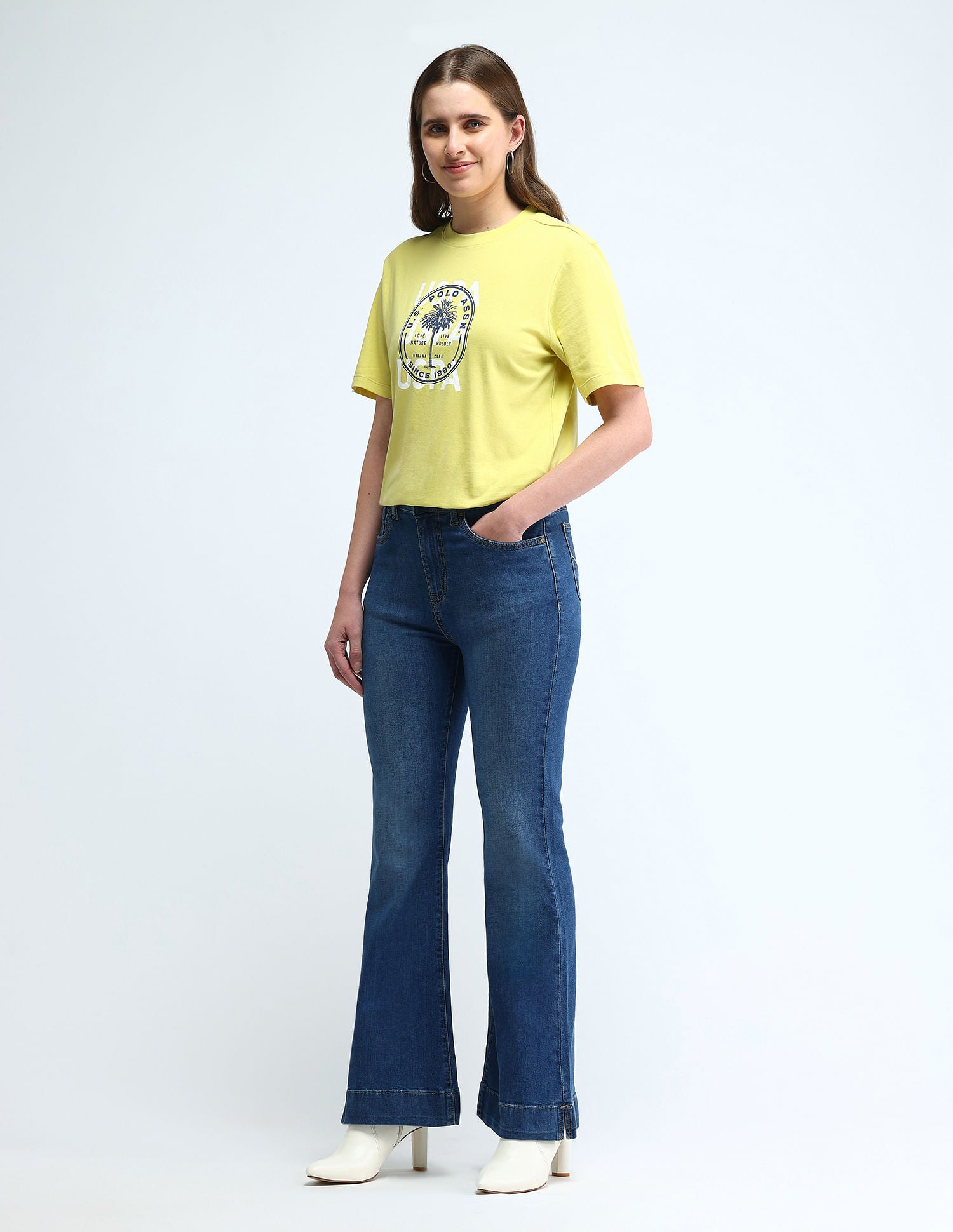 High Rise Flared Fit Jeans Blue - U.S. POLO ASSN. | Large