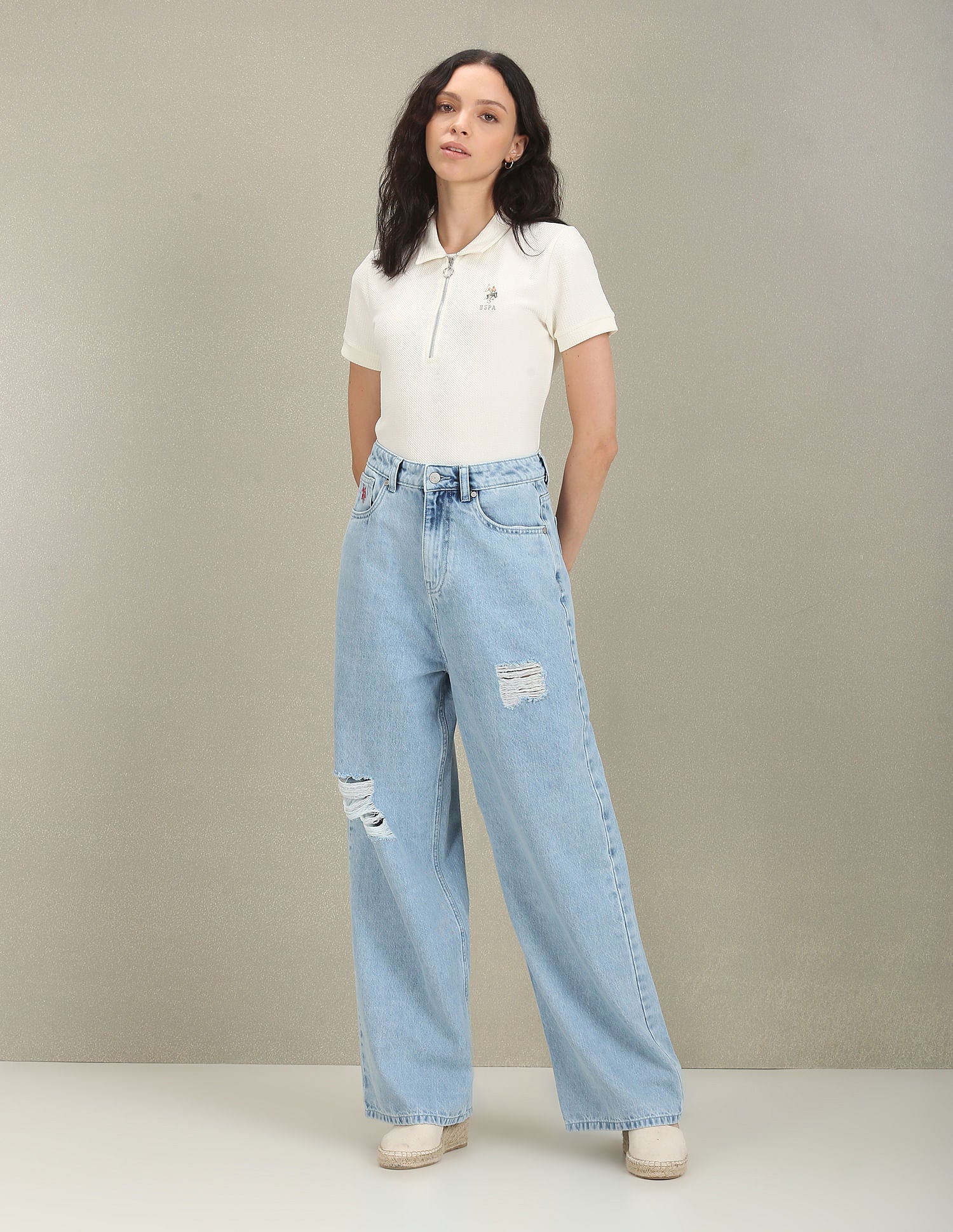 Karara Zipper Polo Shirt White - U.S. POLO ASSN. | Large