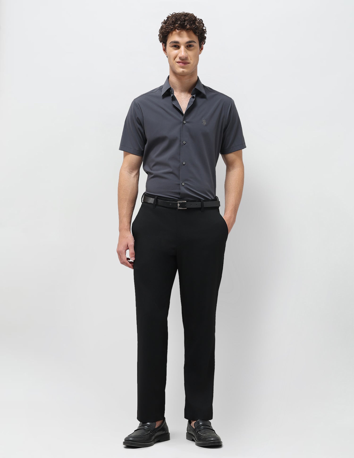 Solid Regular Fit Shirt Dark Grey - U.S. Polo Assn. India | Large