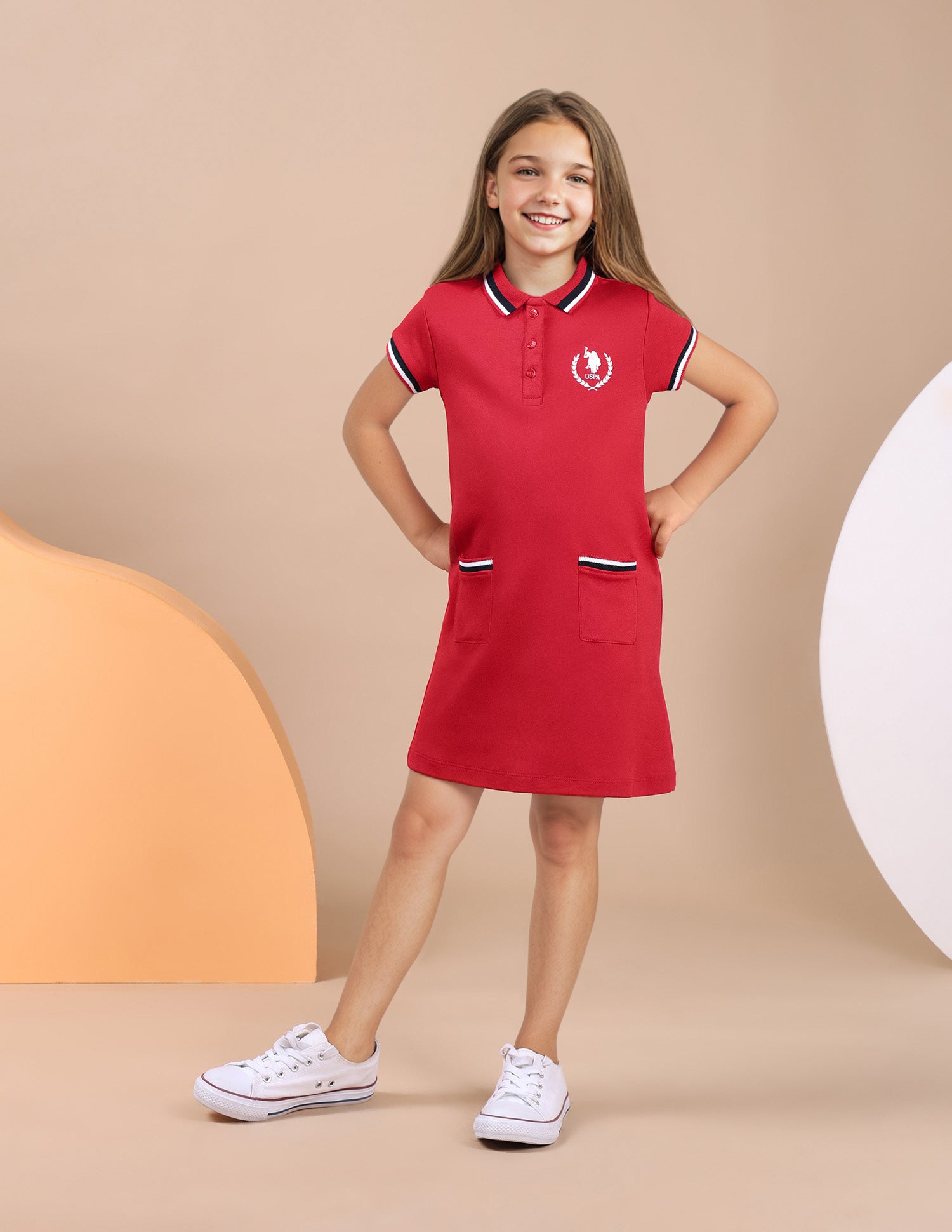 Girls Polo Collar Cotton Dress Red - U.S. POLO ASSN. | Large