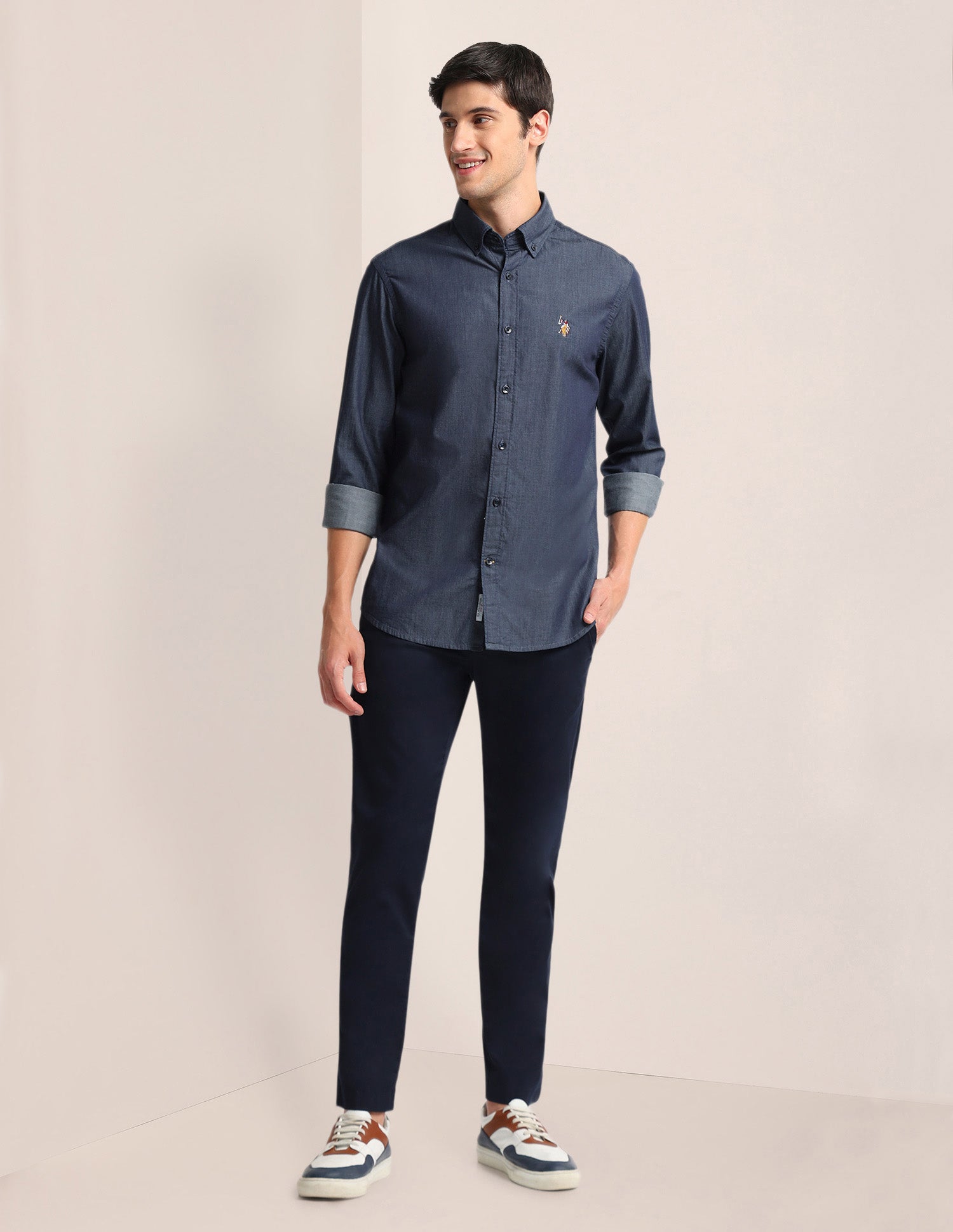Tailored Fit Chambray Shirt Indigo - U.S. Polo Assn. India | Large