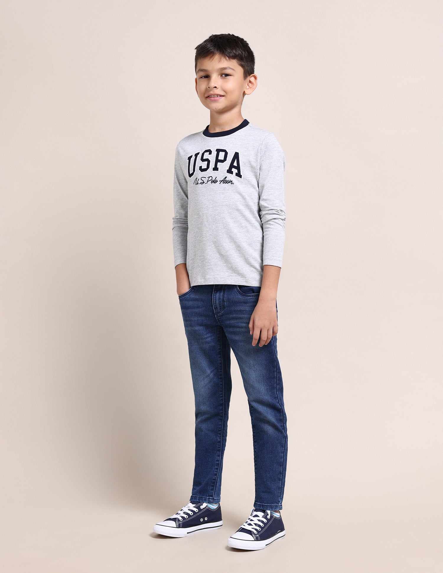 Boys Pure Cotton Regular T-shirt Grey - U.S. Polo Assn. India | Large