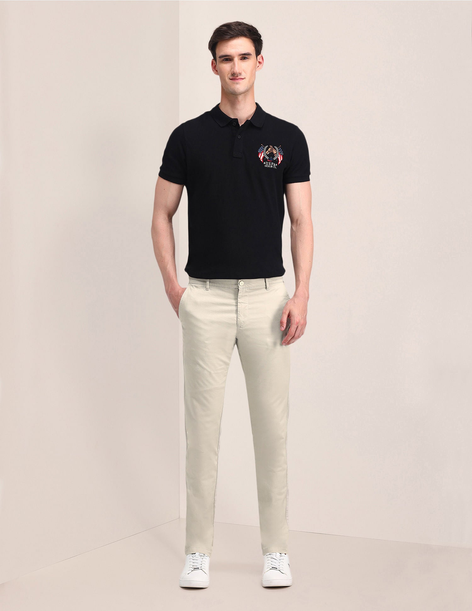 Mid Rise Regular Fit Trousers Beige - U.S. POLO ASSN. | Large