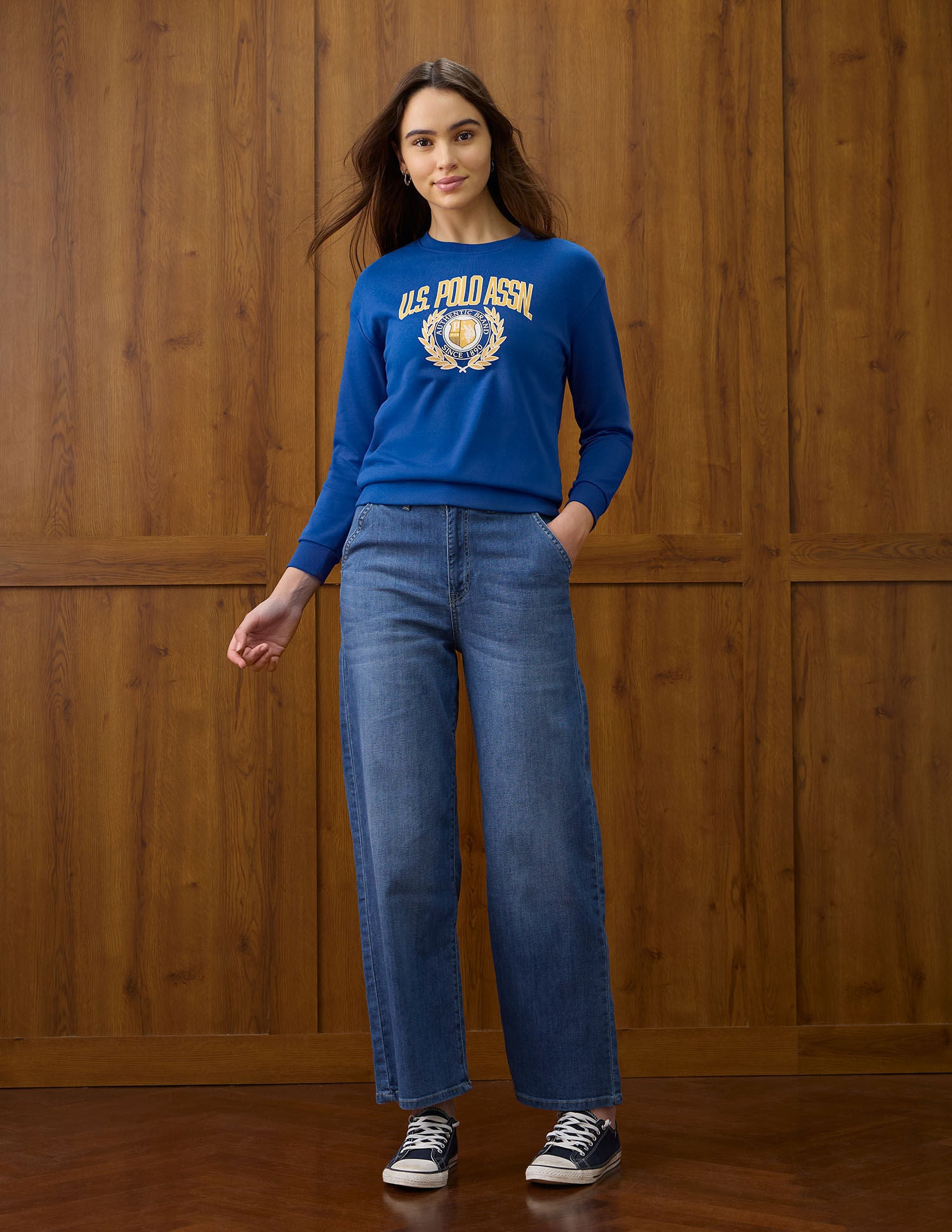 High Rise Wide Leg Fit Jeans Blue - U.S. POLO ASSN. | Large