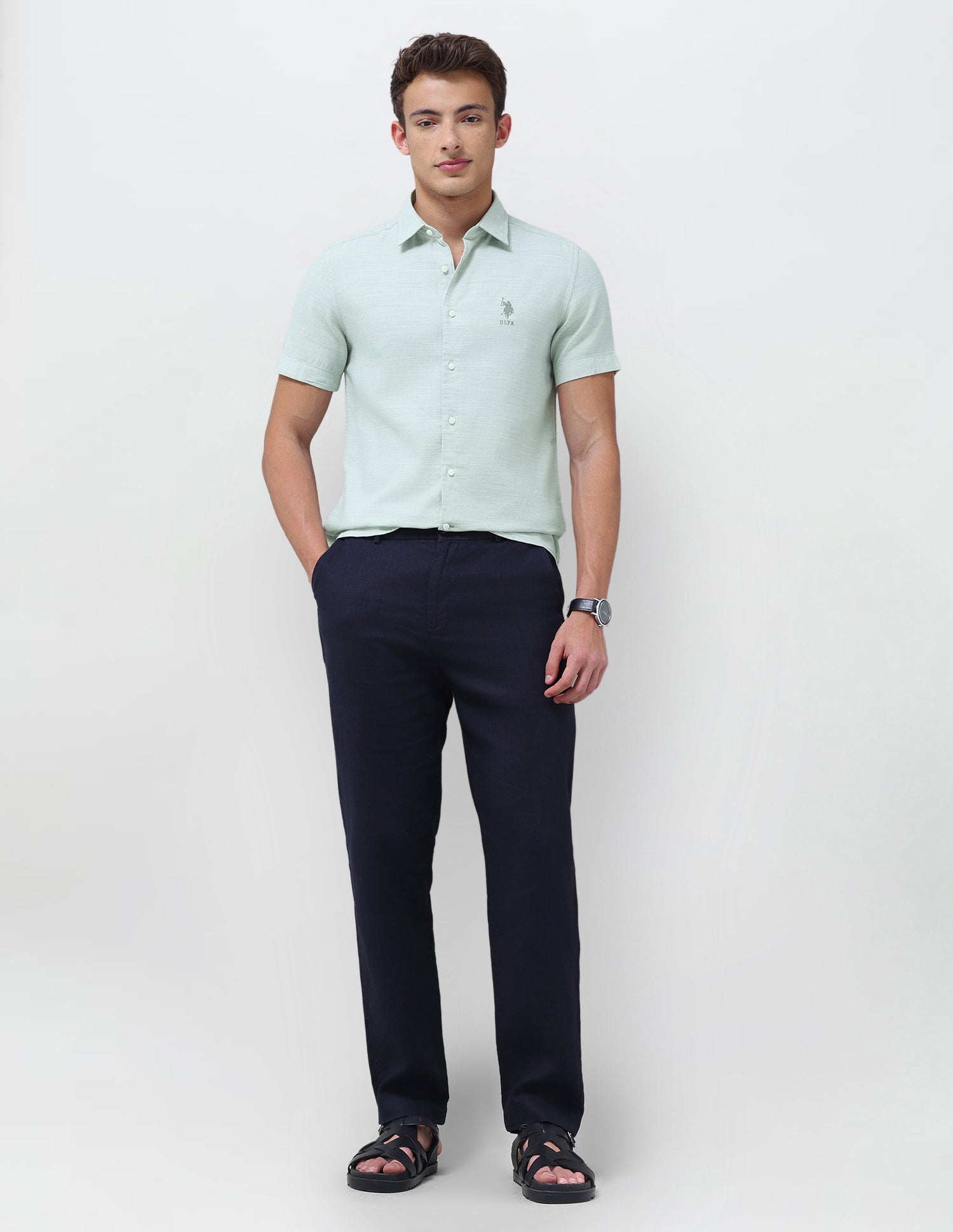 Solid Regular Fit Shirt Green - U.S. Polo Assn. India | Large